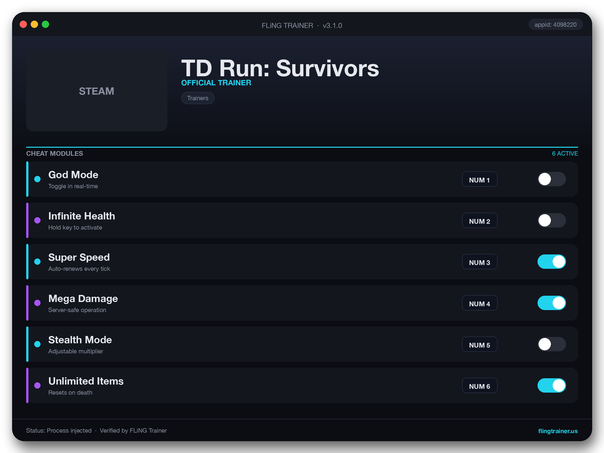 TD Run: Survivors Trainer interface