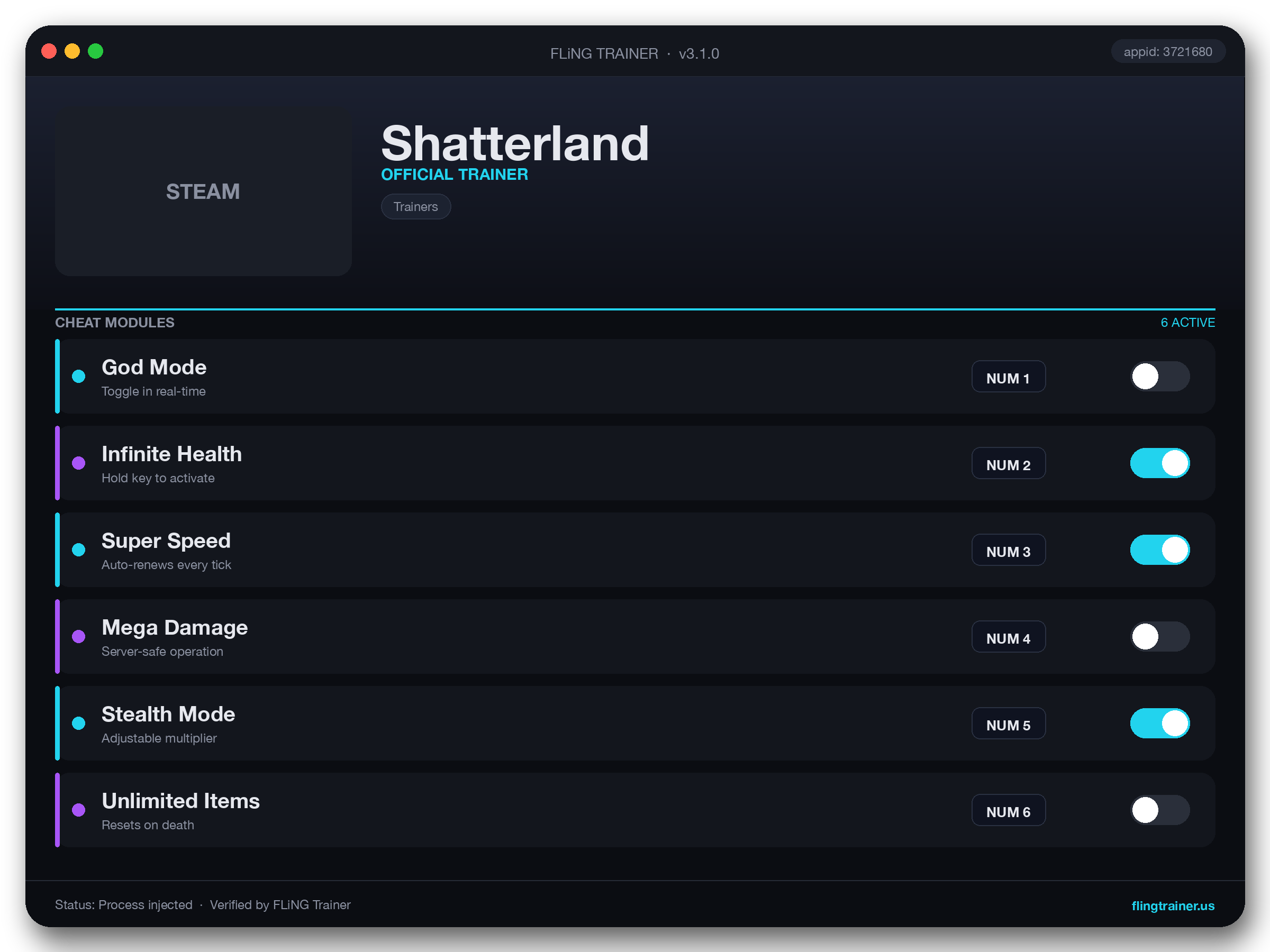 Shatterland Trainer interface