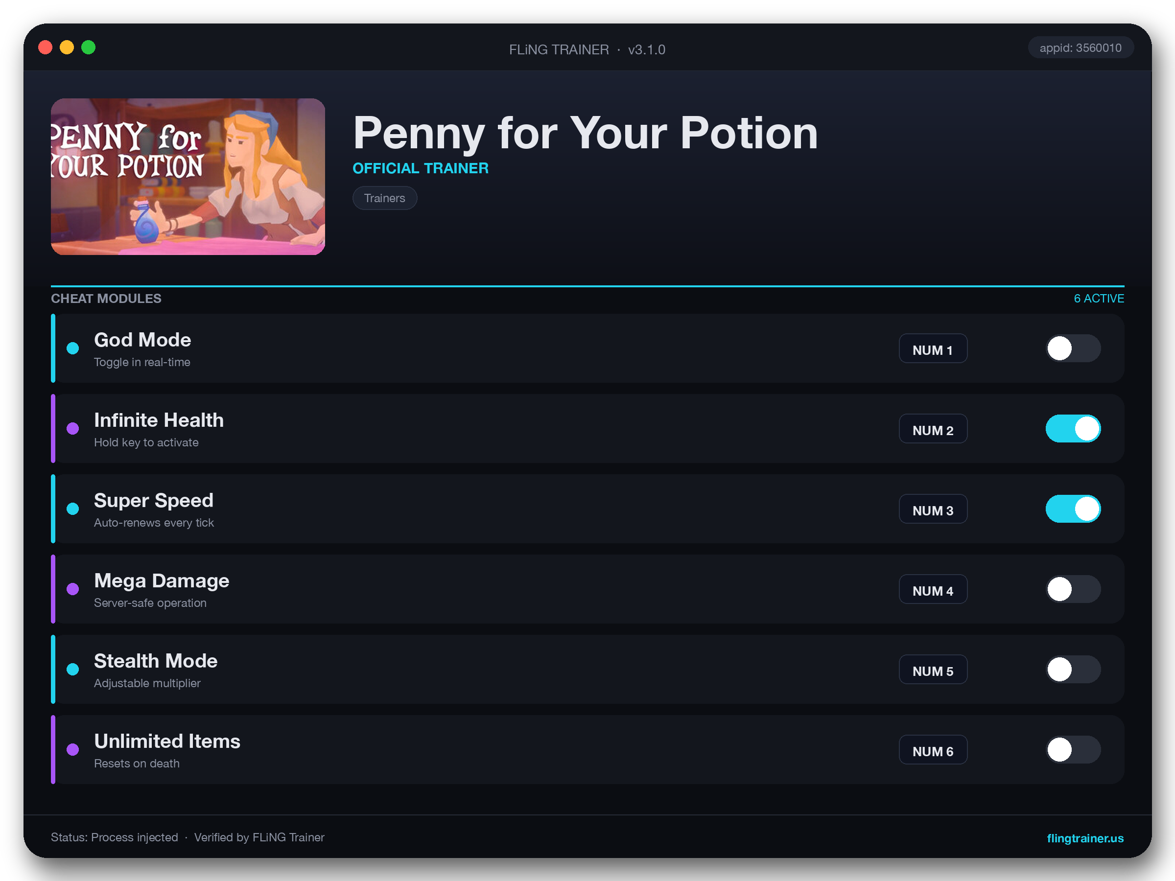 Penny for Your Potion Trainer interface