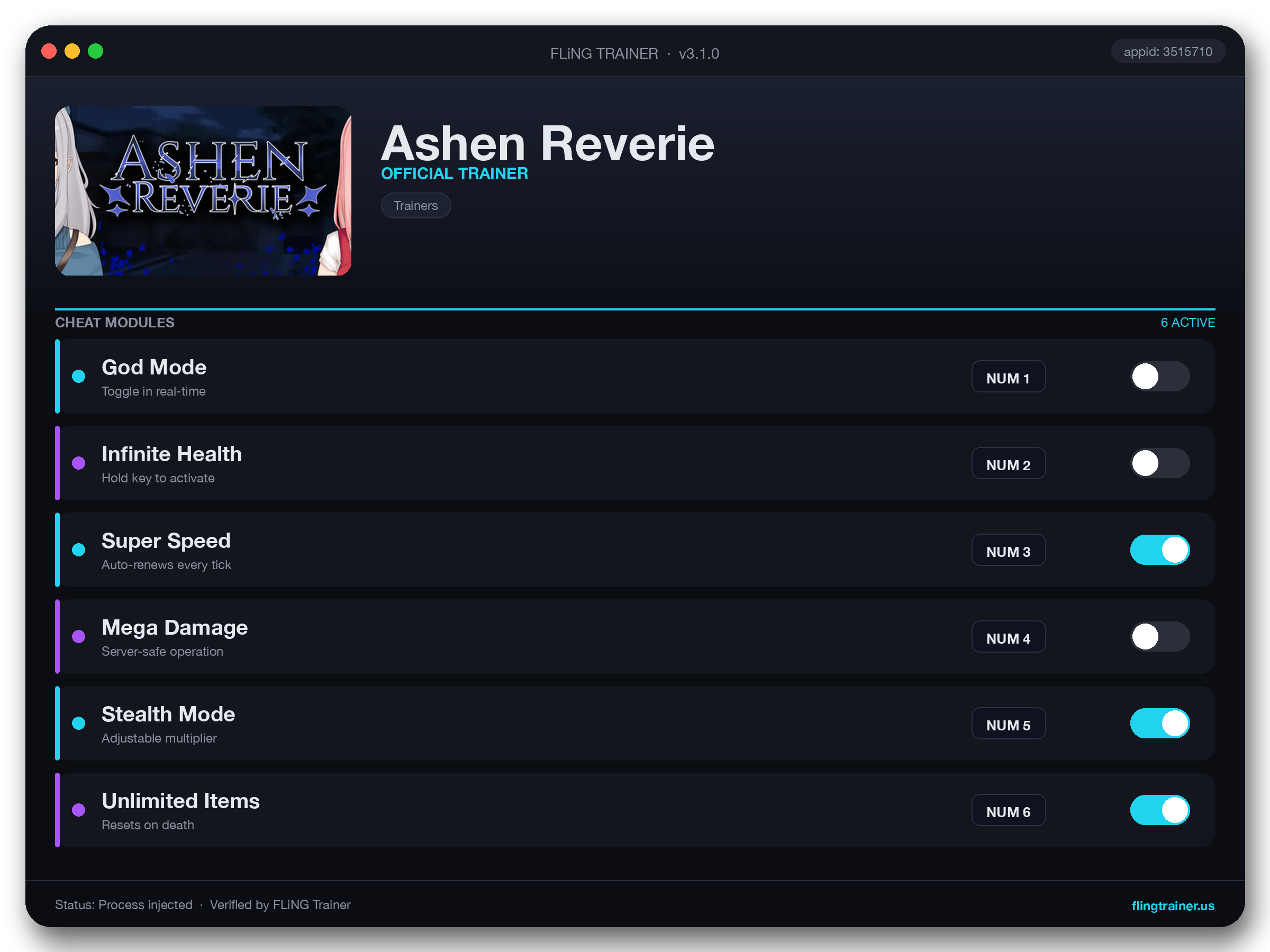 Ashen Reverie Trainer interface