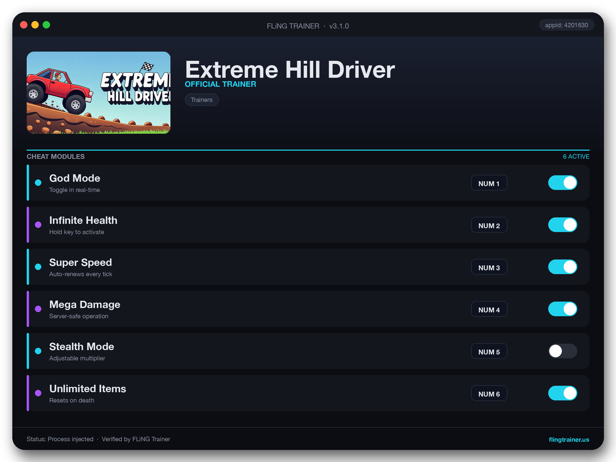Extreme Hill Driver Trainer interface
