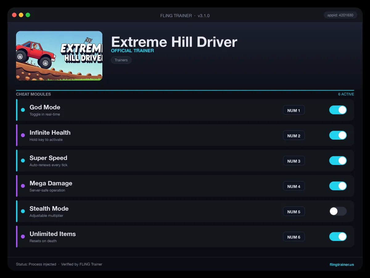 Extreme Hill Driver Trainer interface