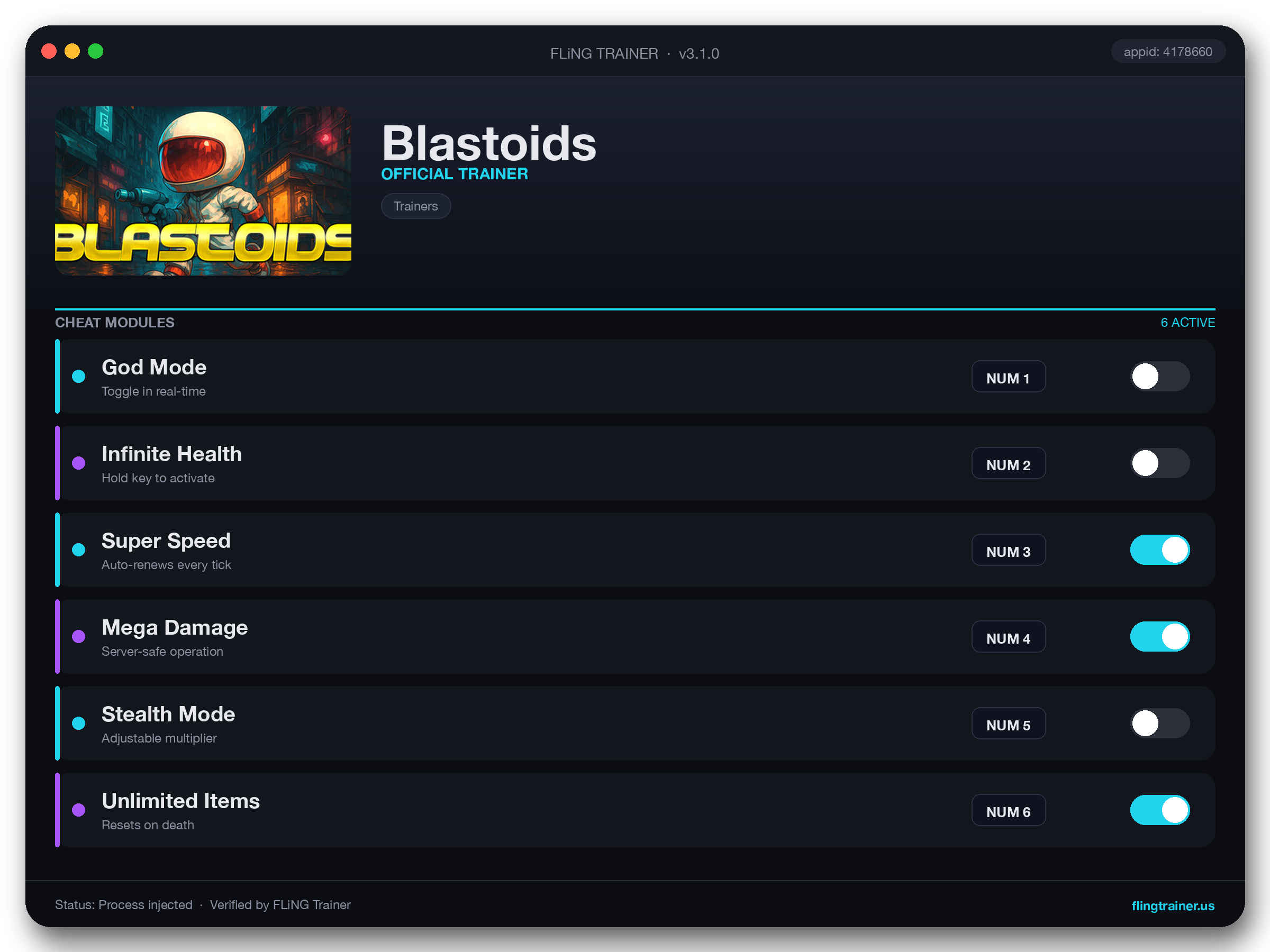 Blastoids Trainer interface