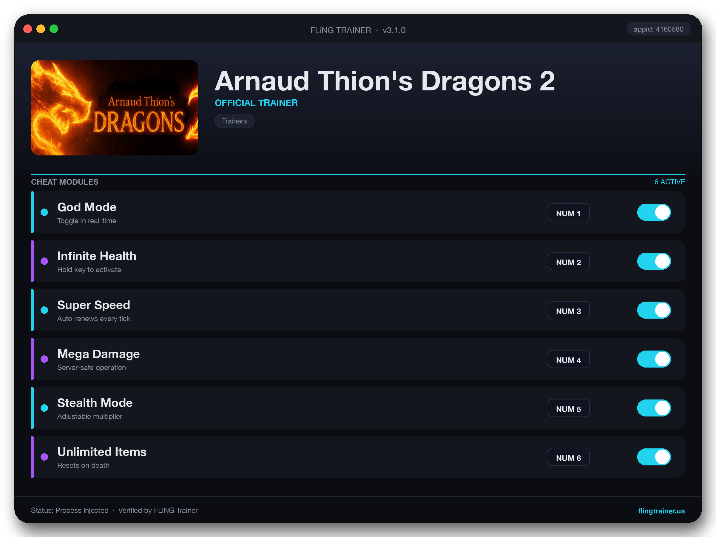 Arnaud Thion's Dragons 2 Trainer interface