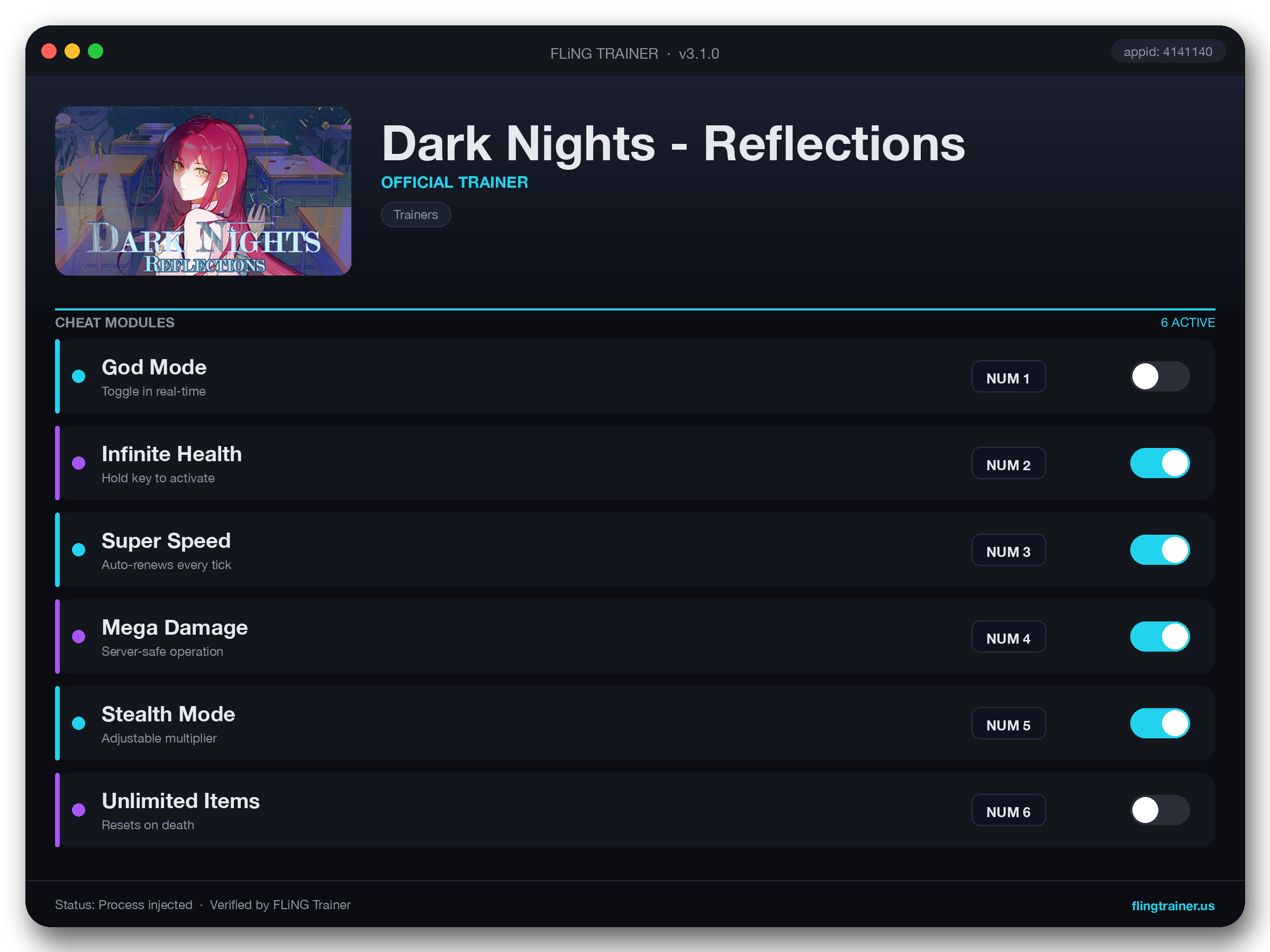 Dark Nights - Reflections Trainer interface