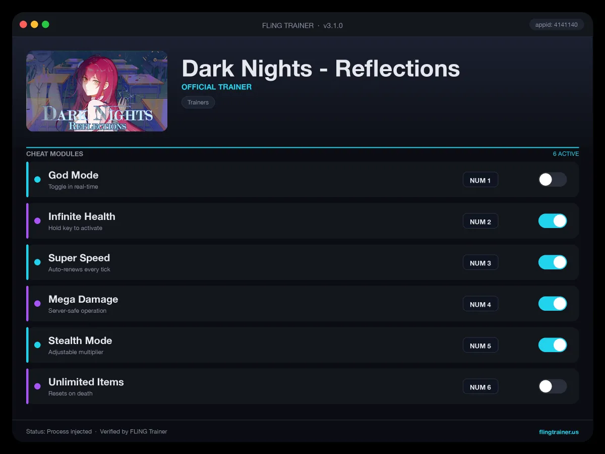 Dark Nights - Reflections Trainer interface