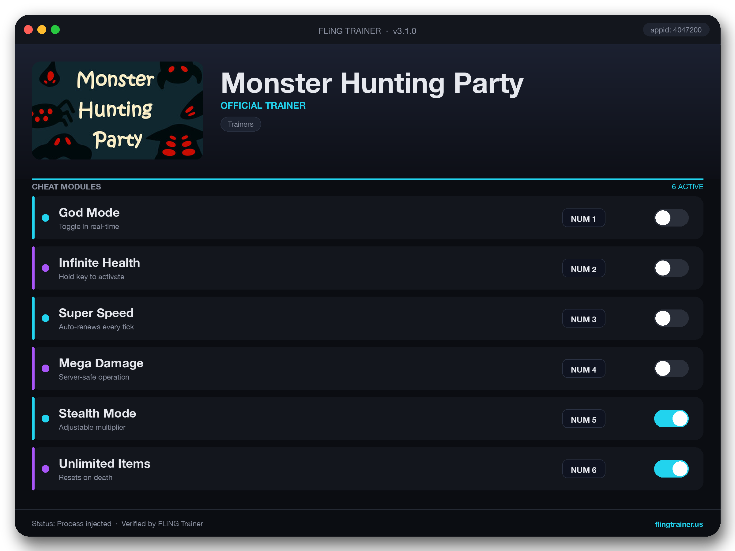 Monster Hunting Party Trainer interface