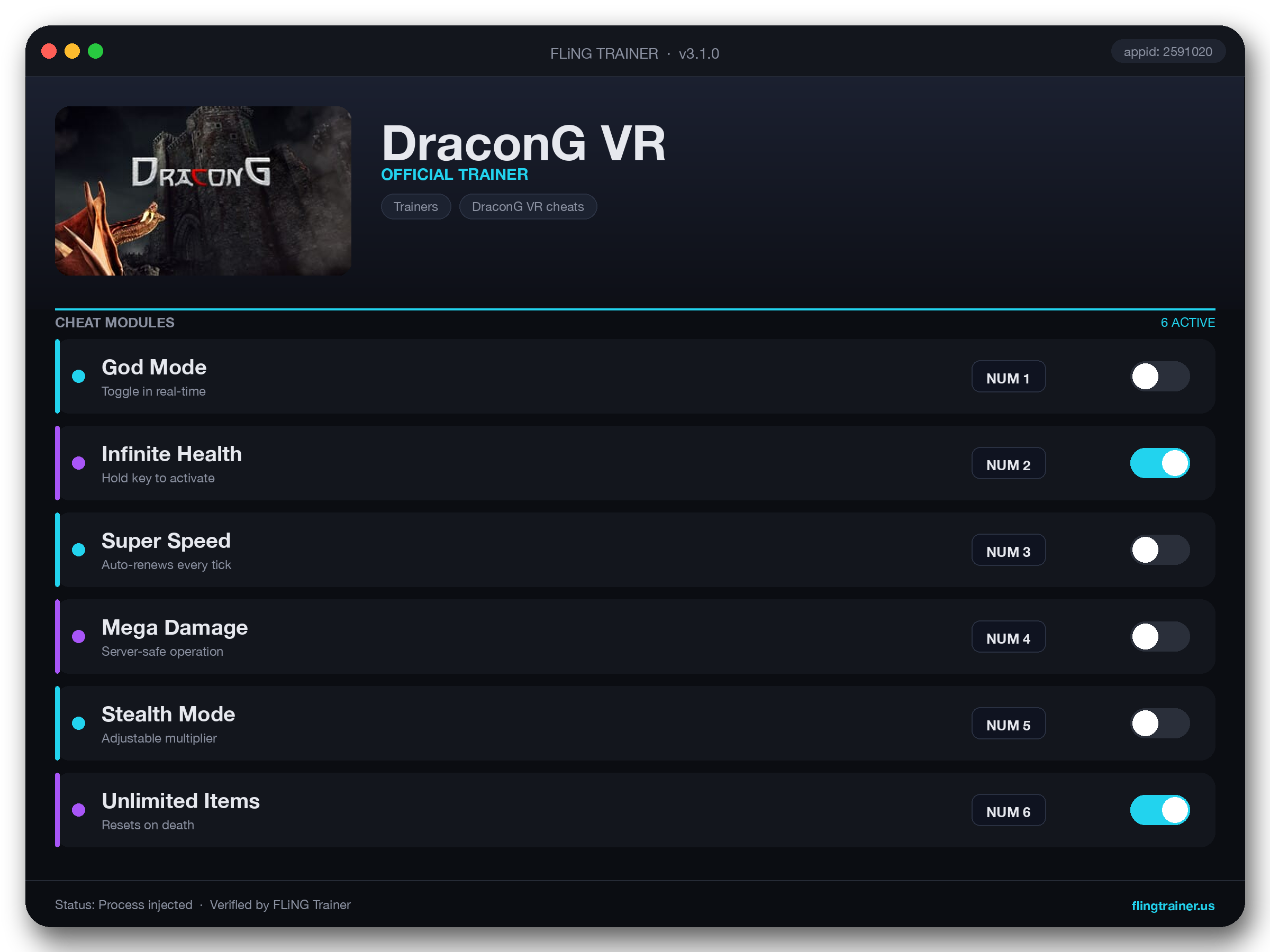 DraconG VR Trainer interface