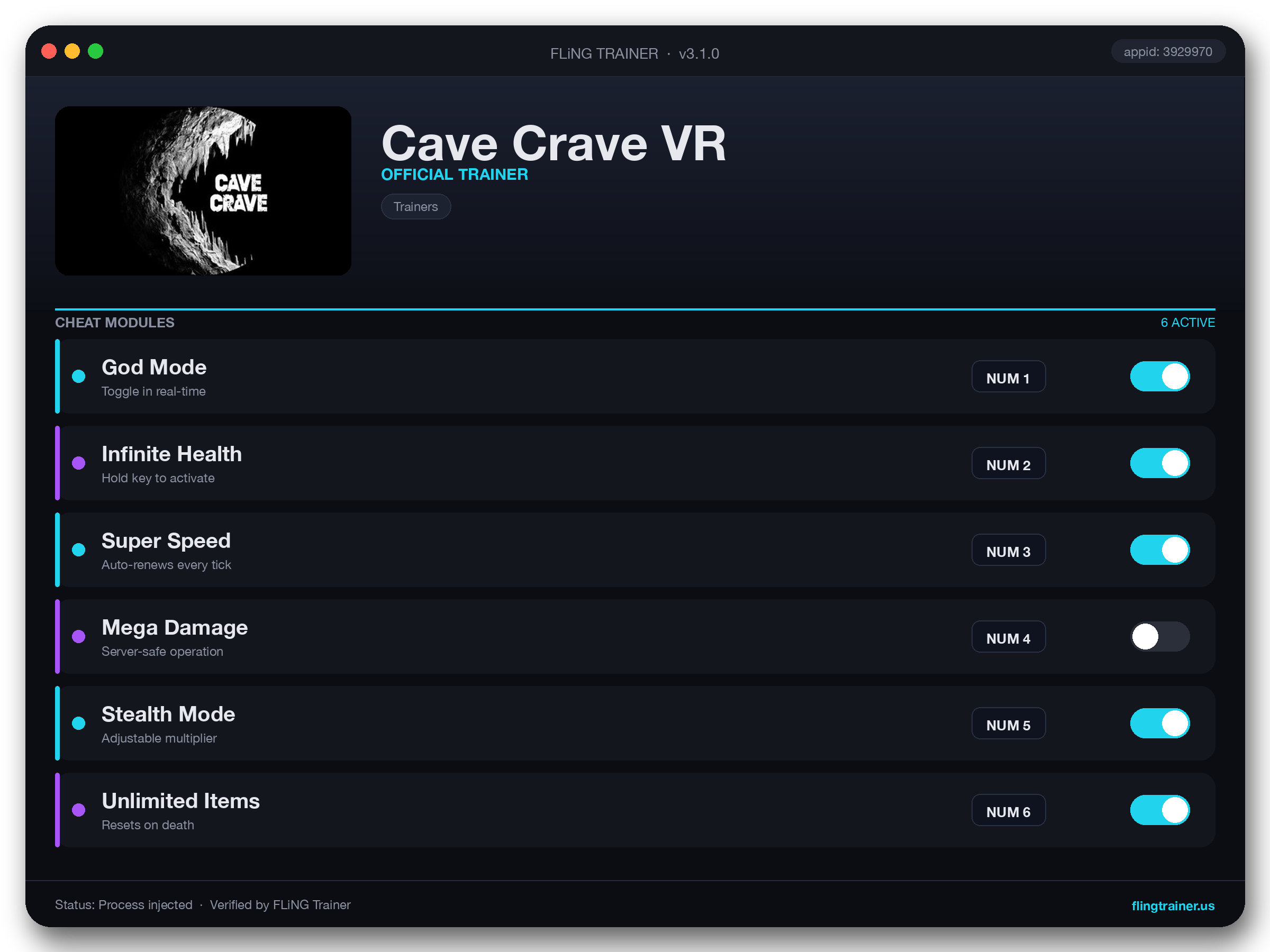 Cave Crave VR Trainer interface