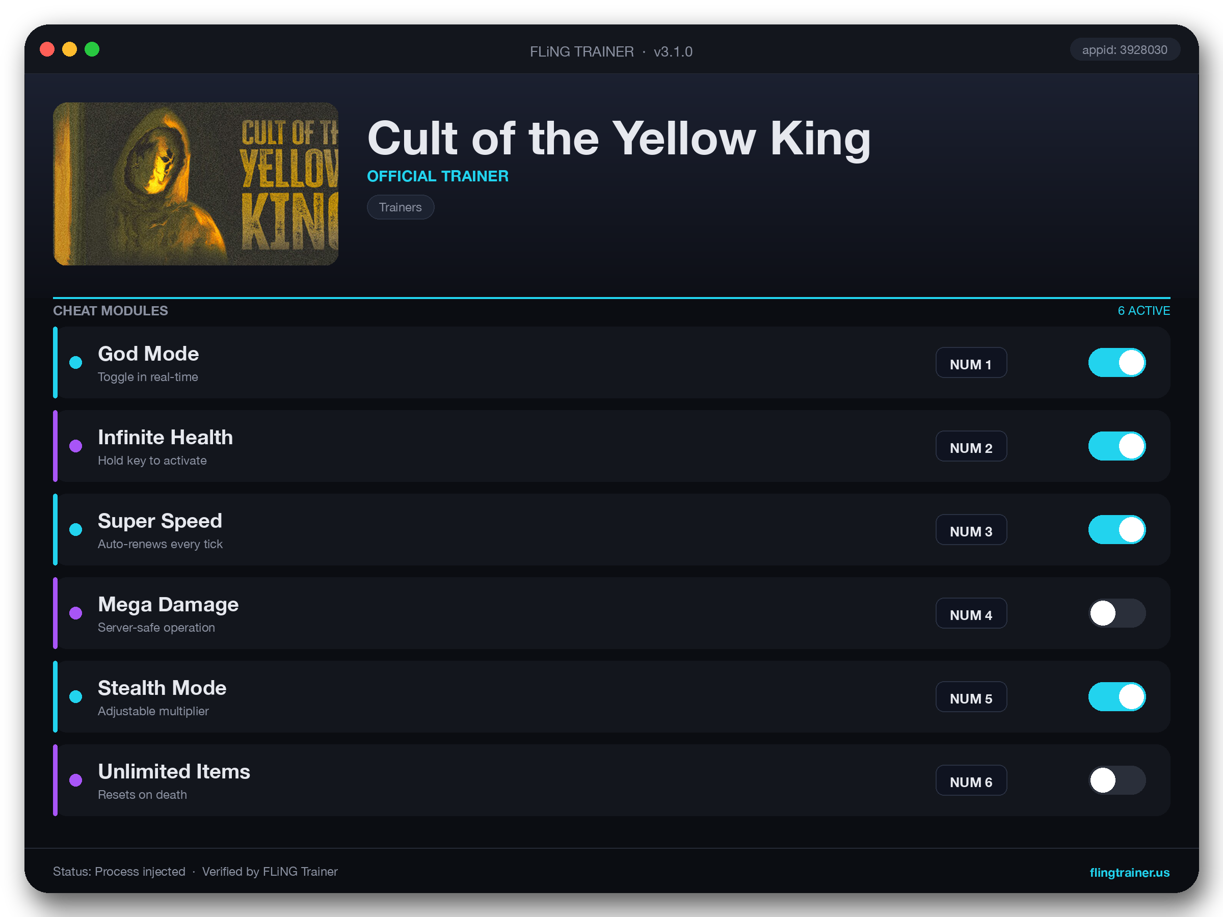 Cult of the Yellow King Trainer interface
