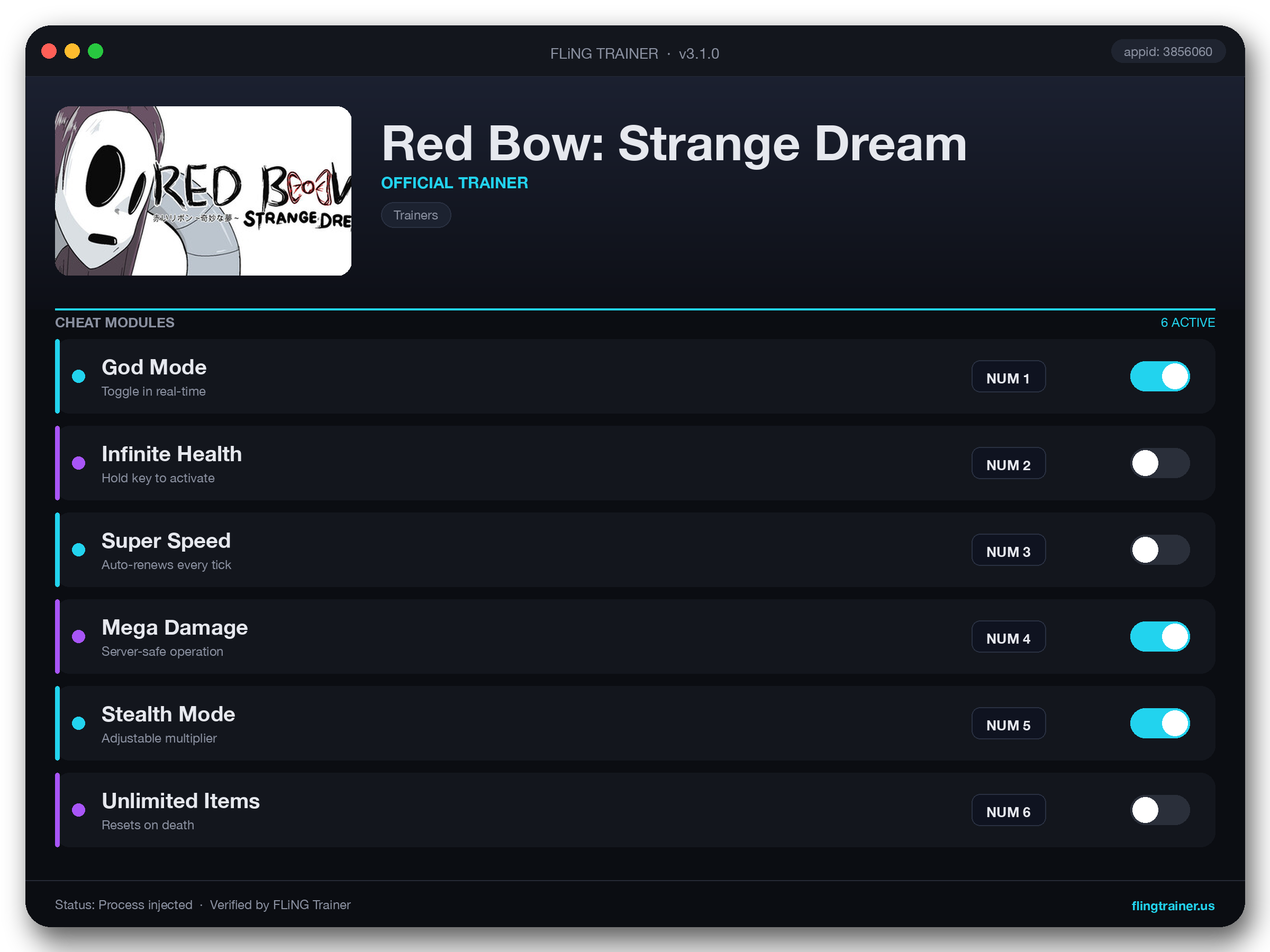 Red Bow: Strange Dream Trainer interface