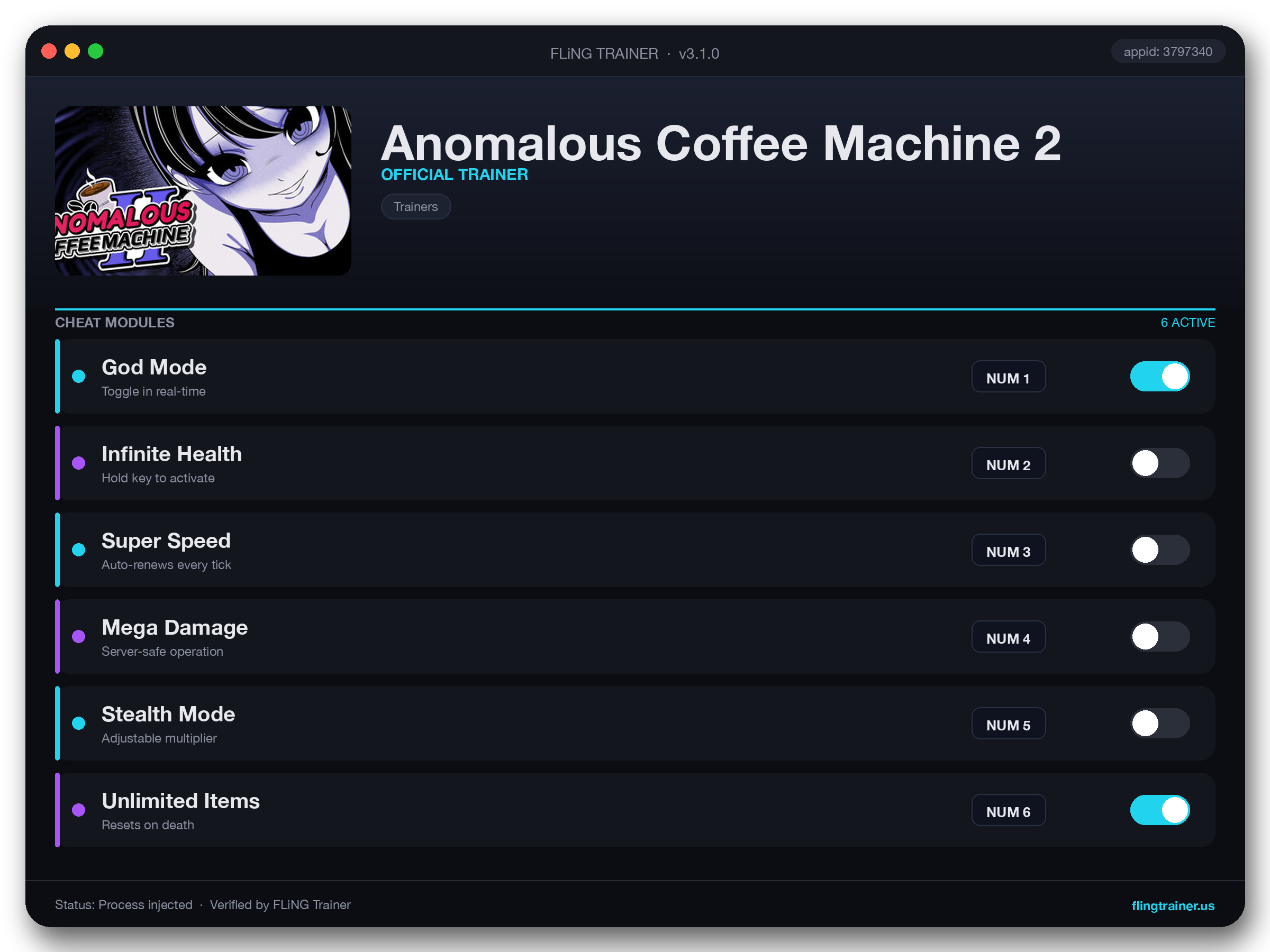 Anomalous Coffee Machine 2 Trainer interface