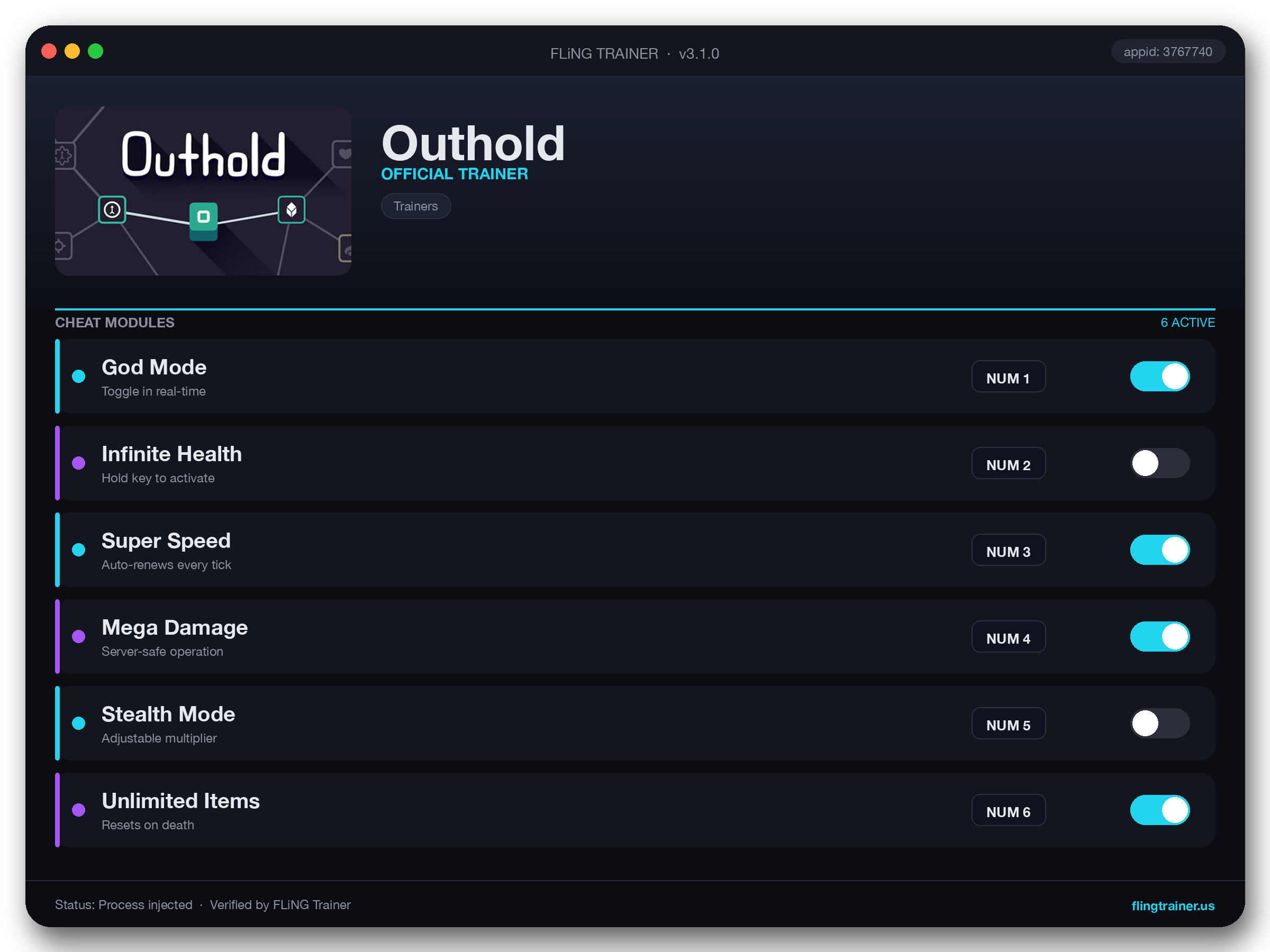 Outhold Trainer interface