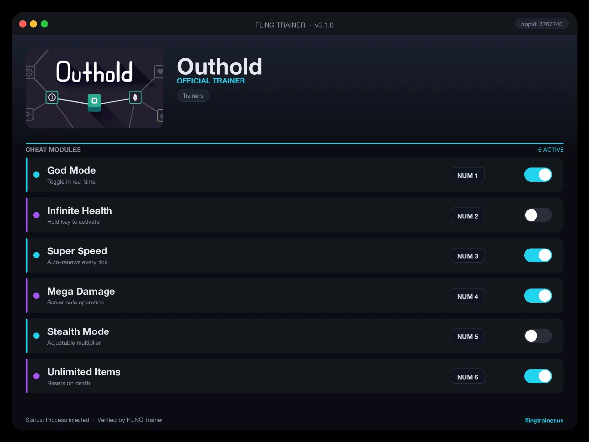 Outhold Trainer interface