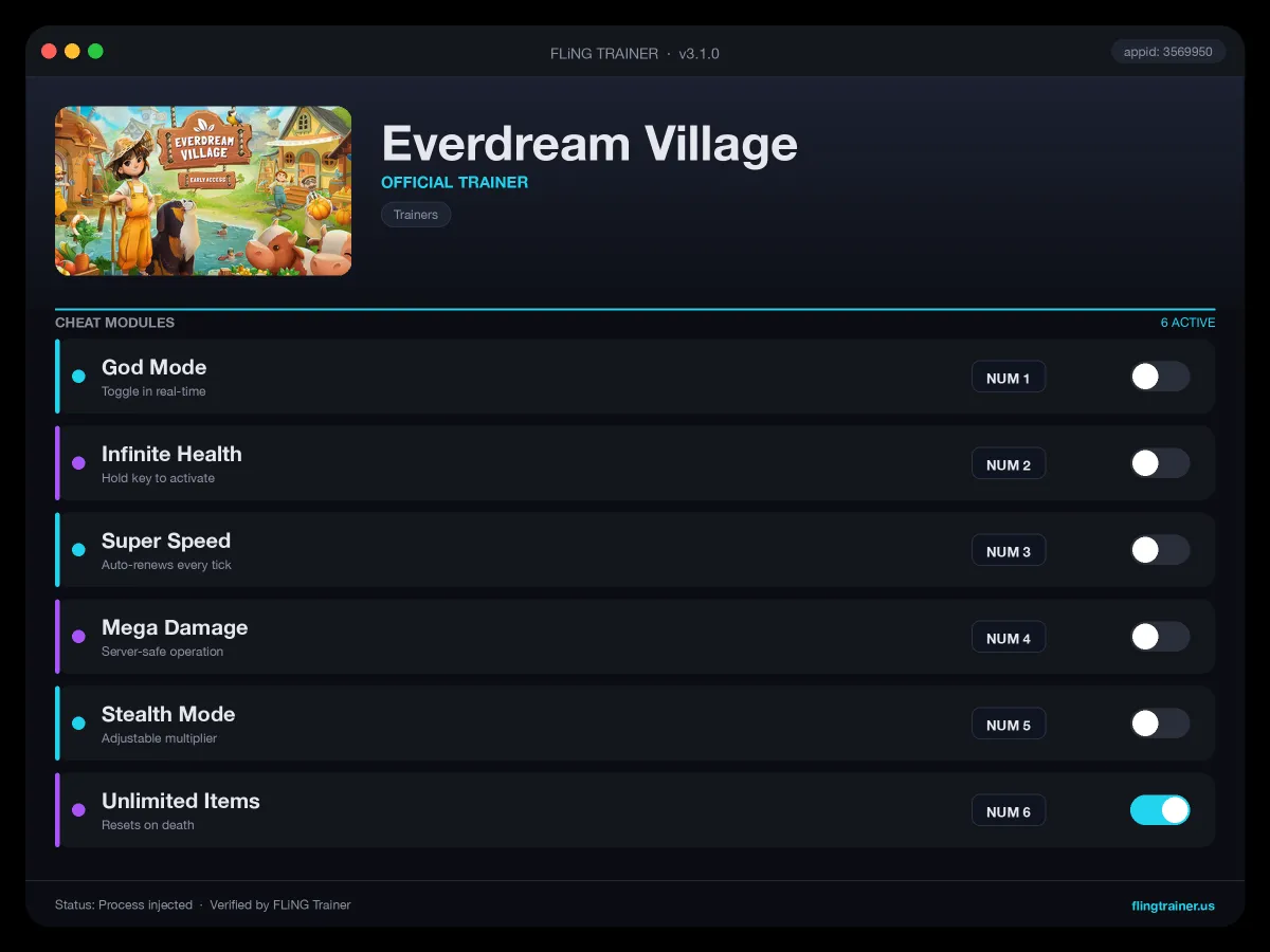 Everdream Village Trainer interface
