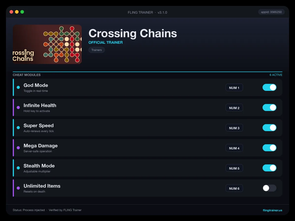 Crossing Chains Trainer interface
