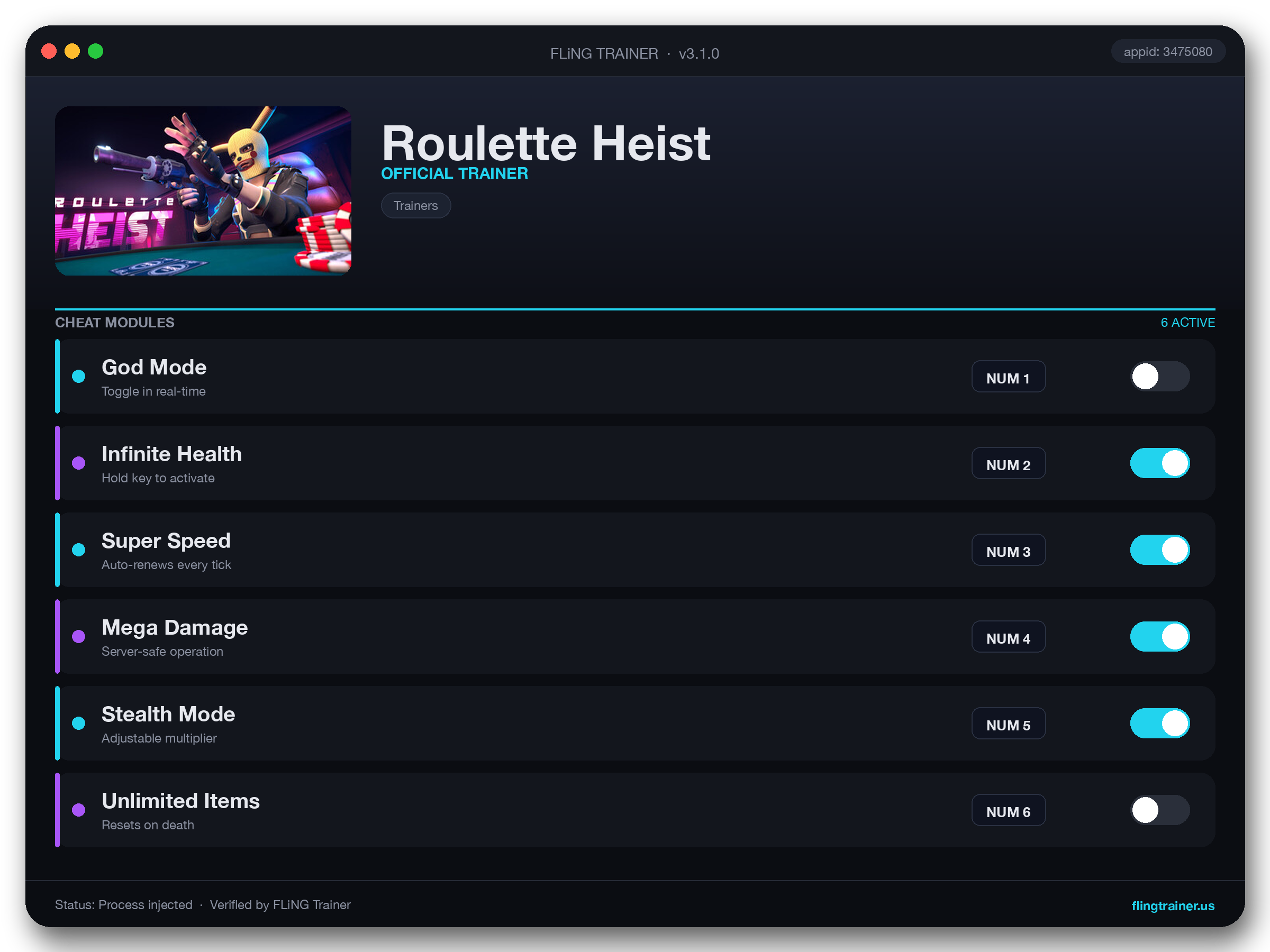 Roulette Heist Trainer interface