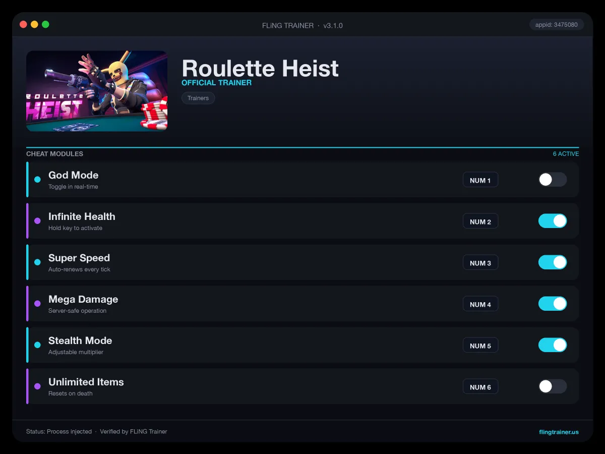 Roulette Heist Trainer interface