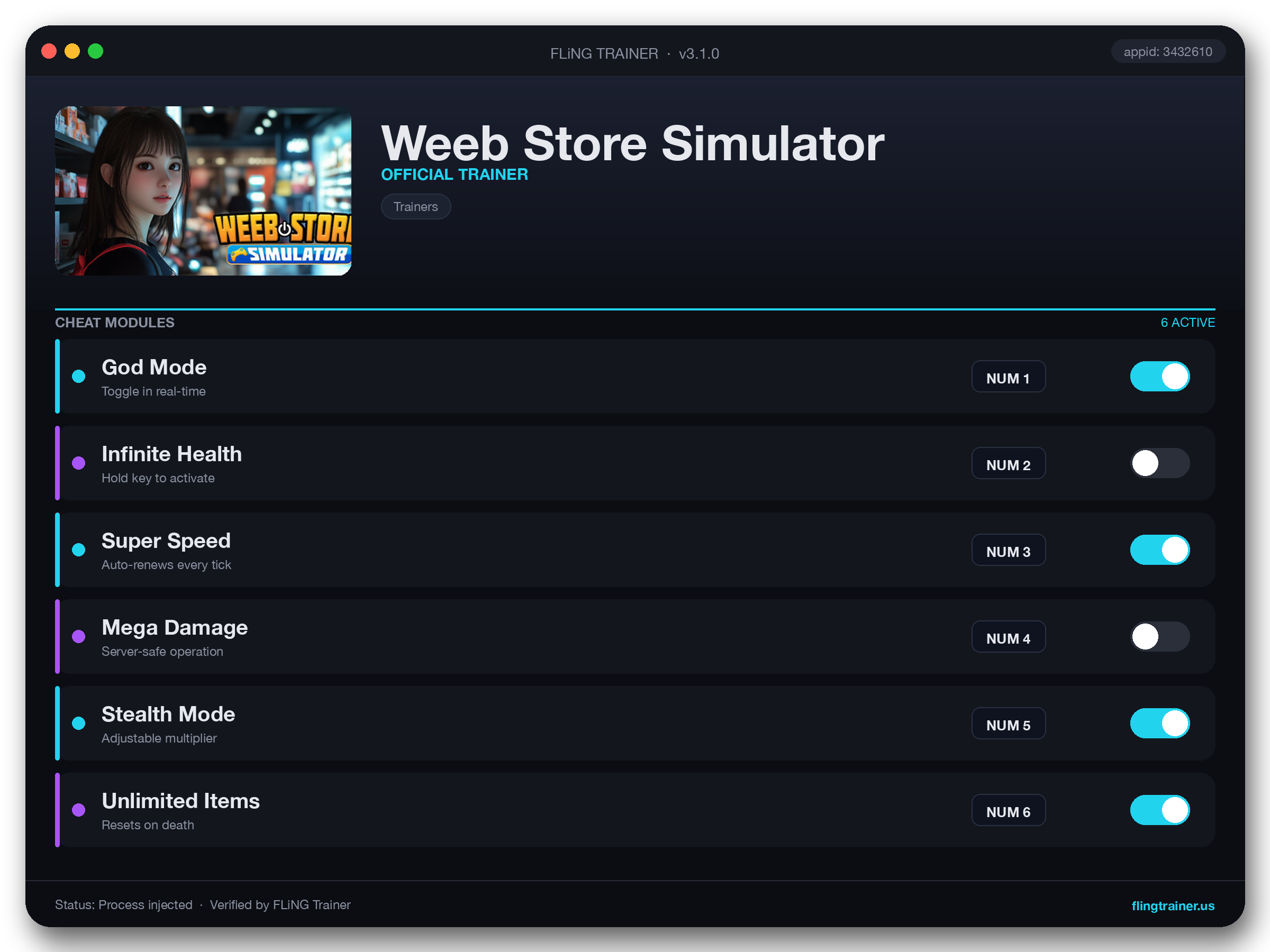 Weeb Store Simulator Trainer interface