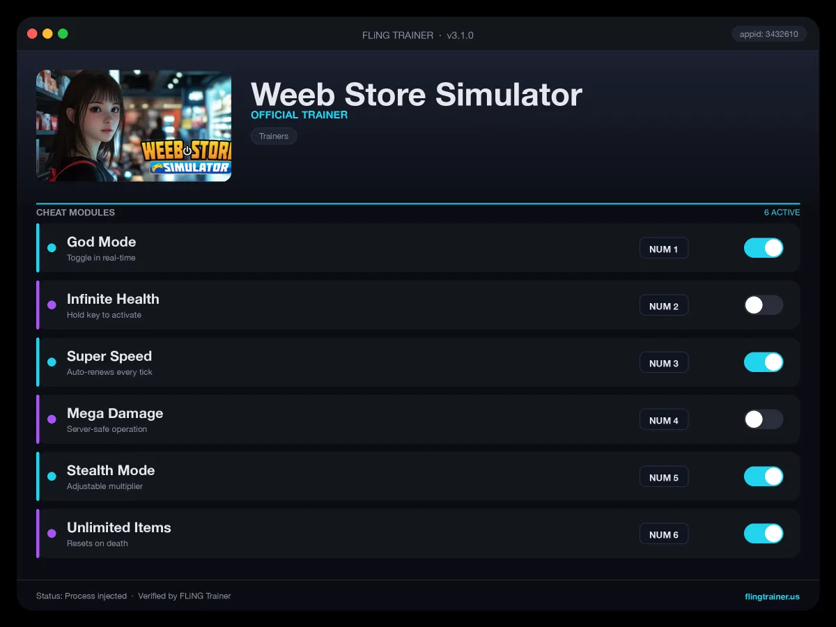 Weeb Store Simulator Trainer interface