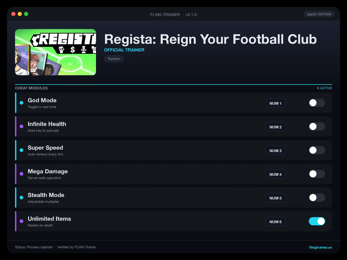 Regista: Reign Your Football Club Trainer interface