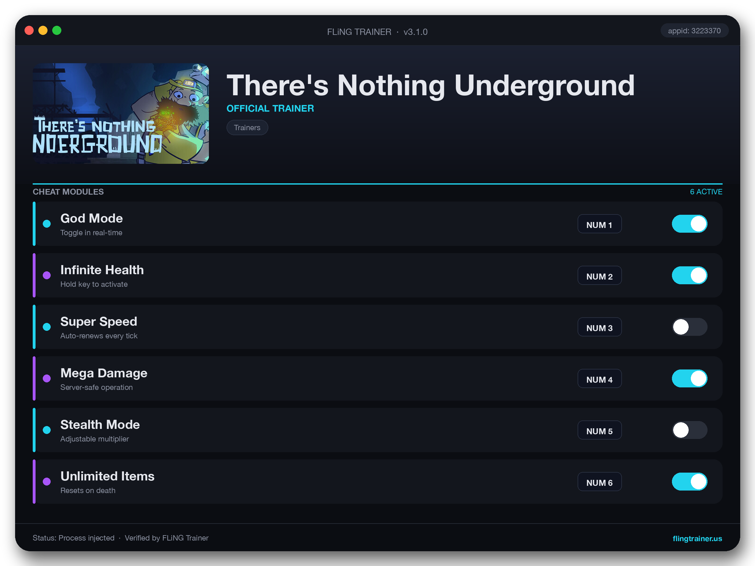 There's Nothing Underground Trainer interface