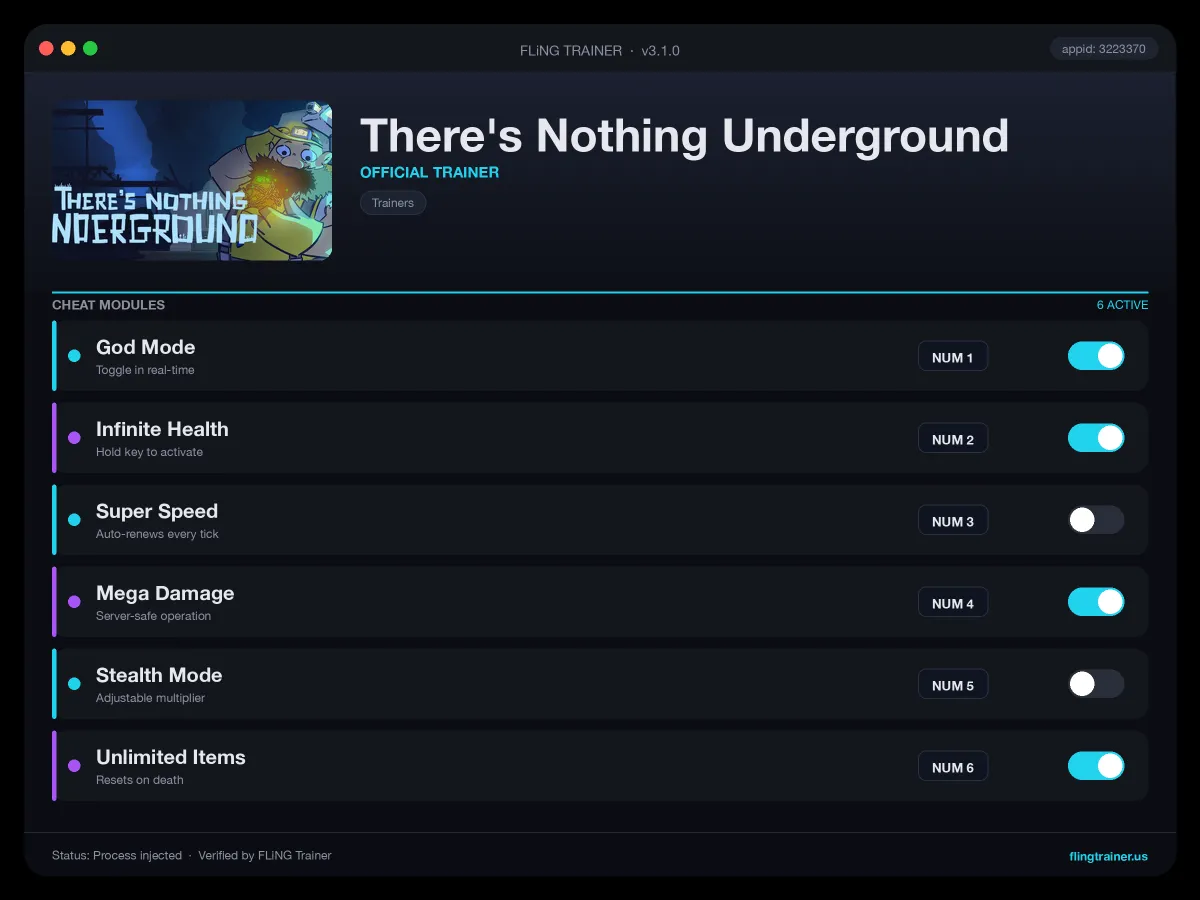 There's Nothing Underground Trainer interface