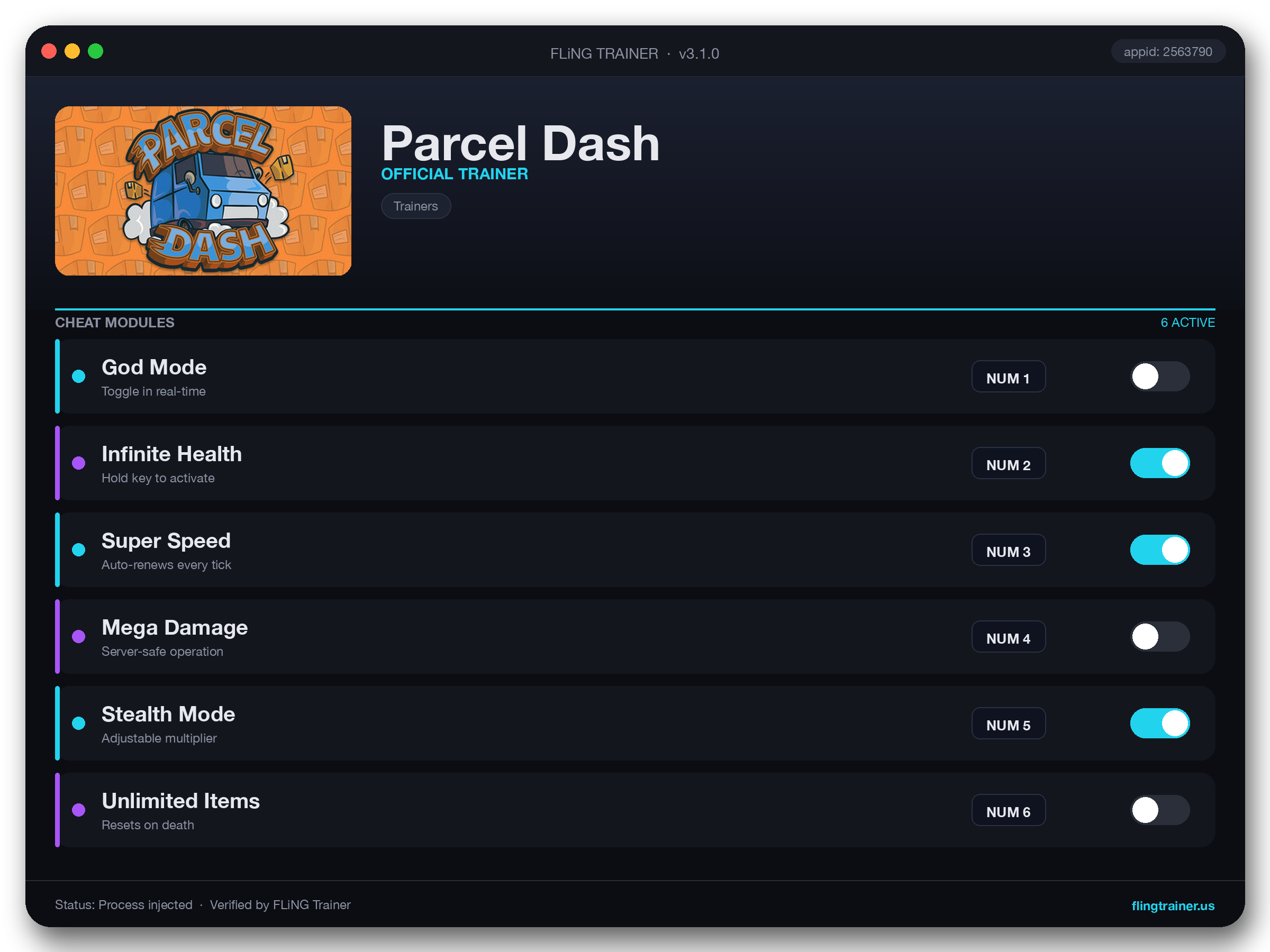 Parcel Dash Trainer interface