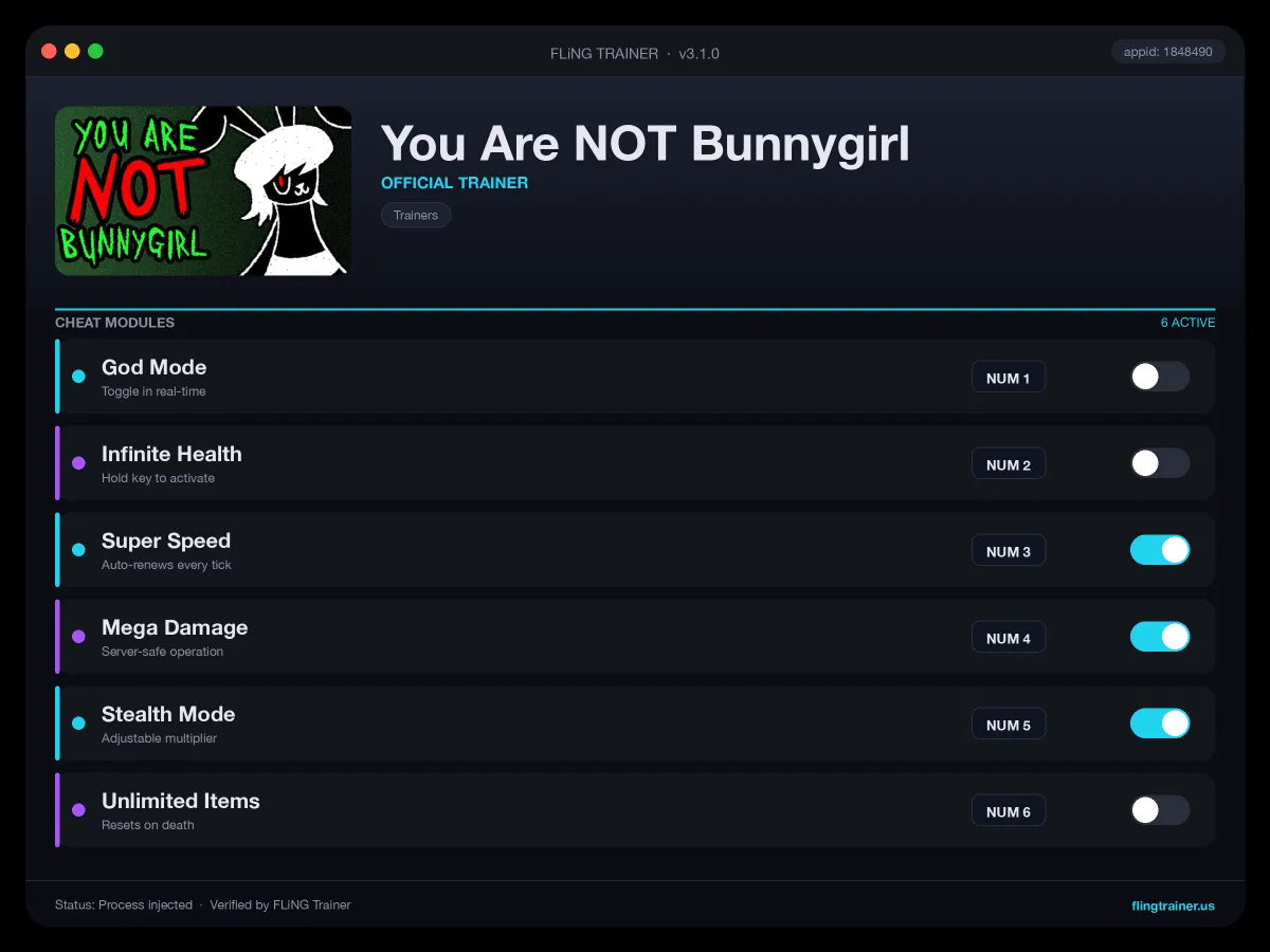 You Are NOT Bunnygirl Trainer interface
