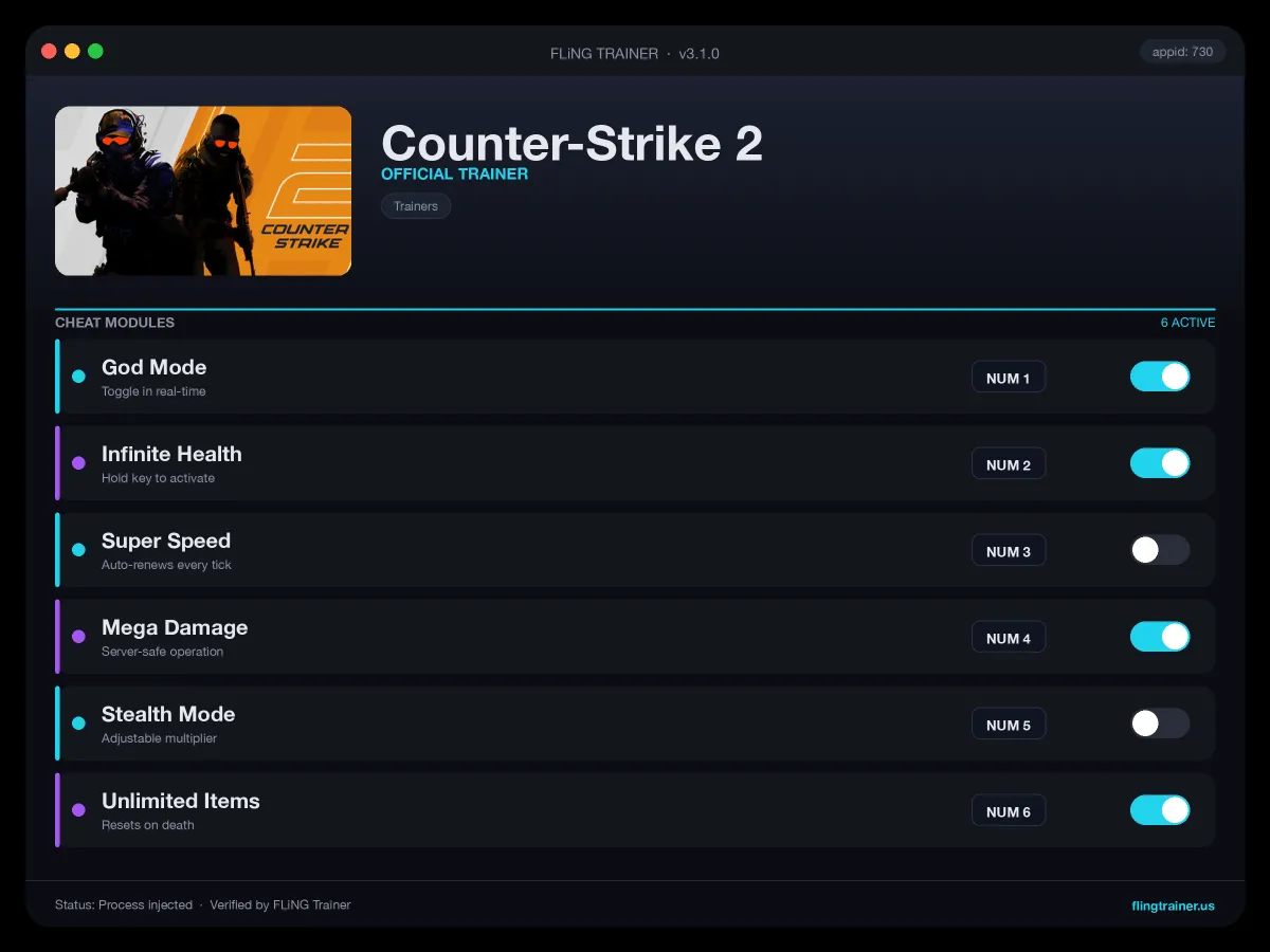 Counter-Strike 2 Trainer interface