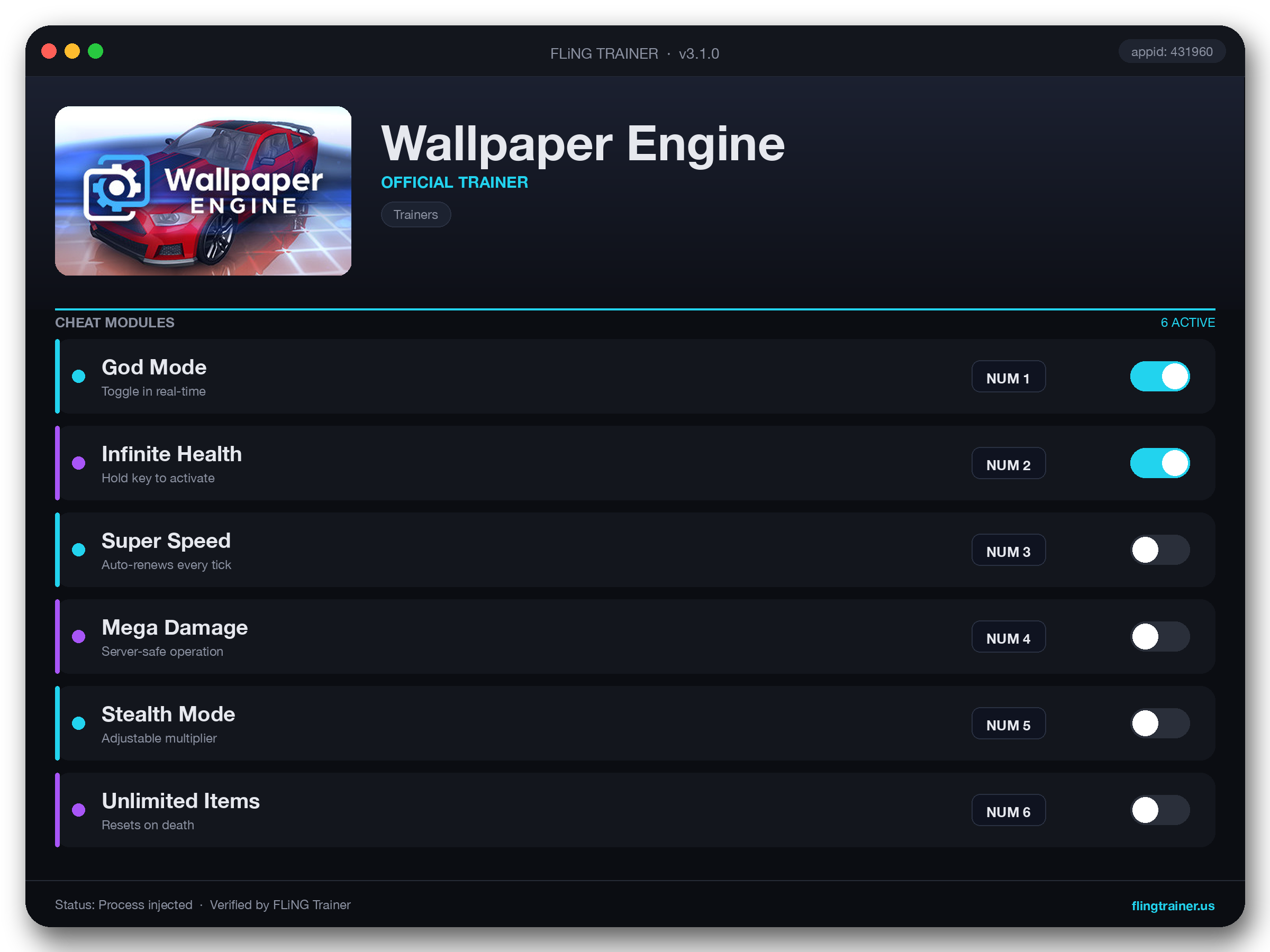 Wallpaper Engine Trainer interface