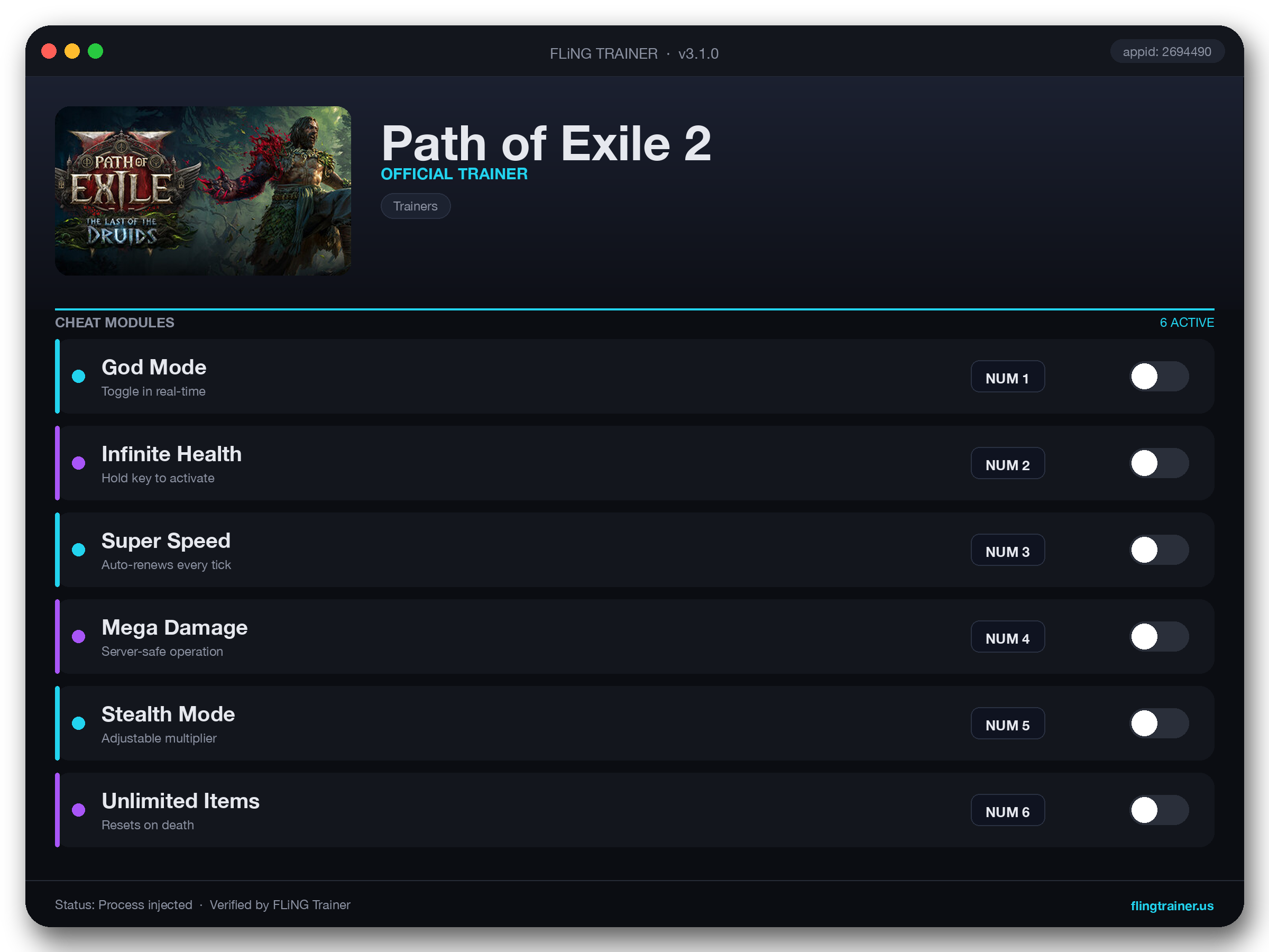 Path of Exile 2 Trainer interface