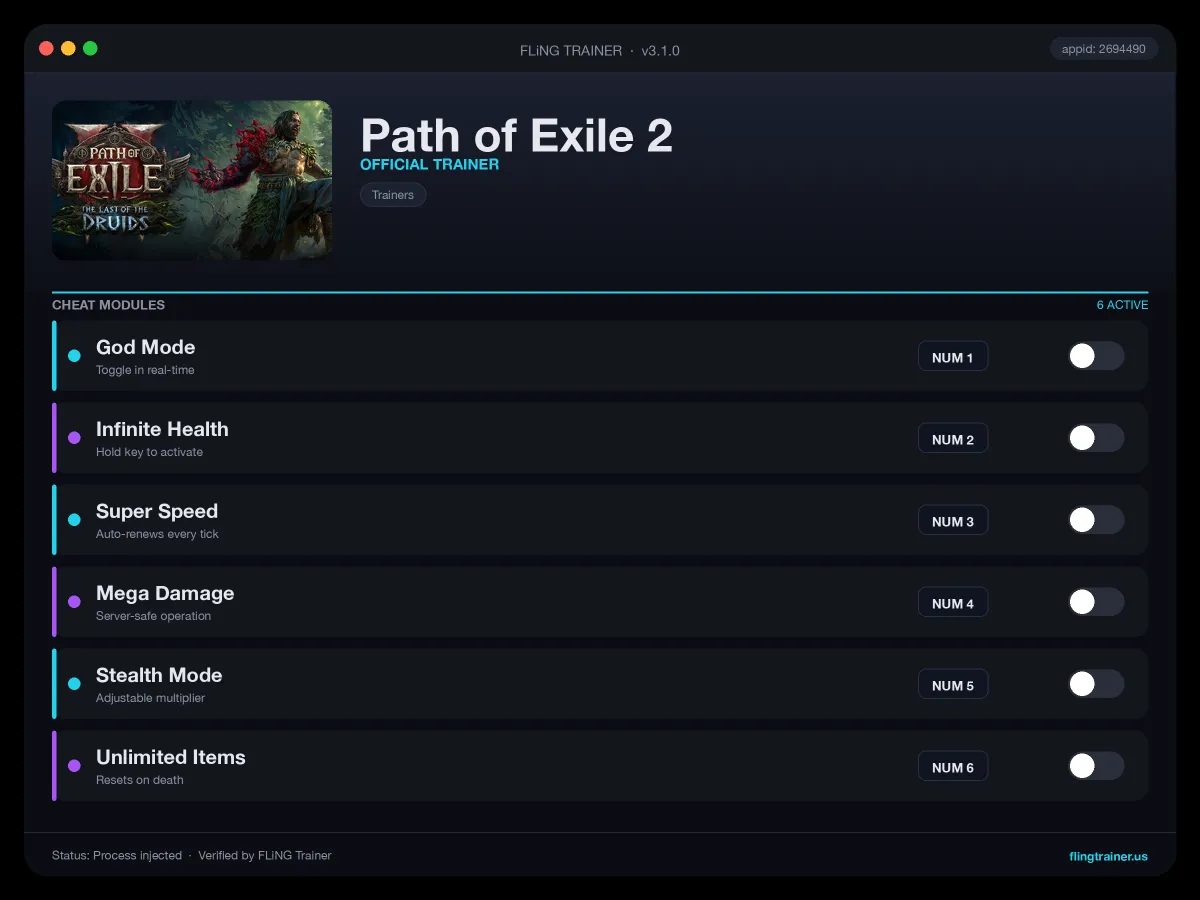 Path of Exile 2 Trainer interface