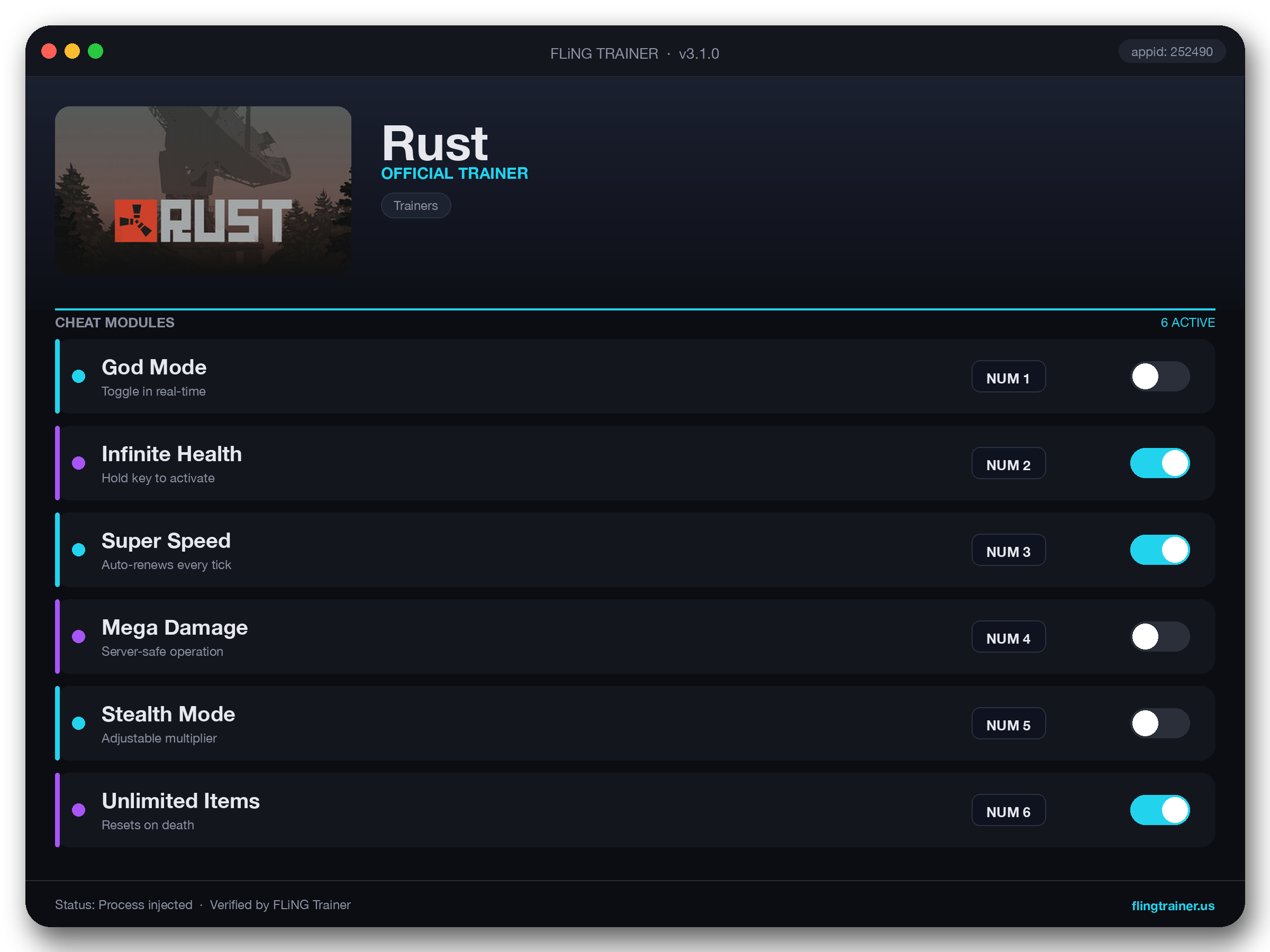 Rust Trainer interface