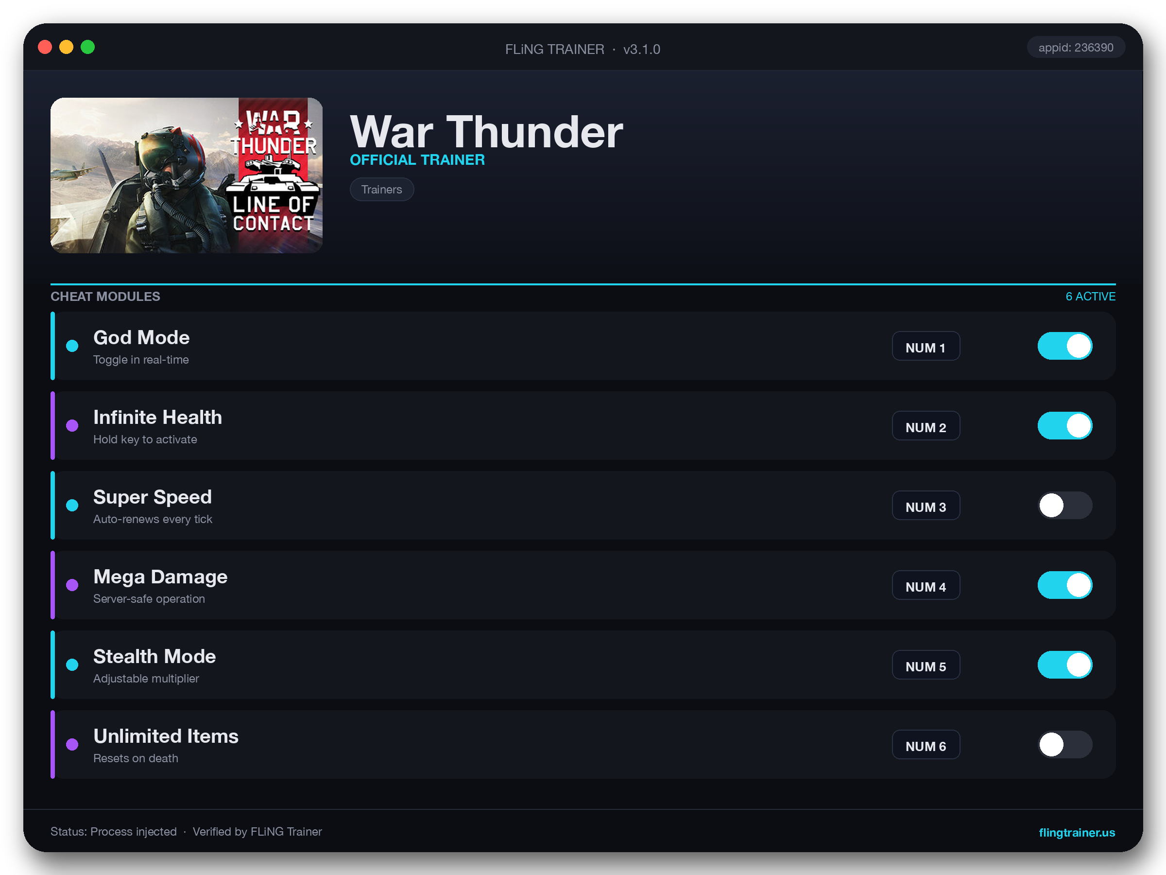 War Thunder Trainer interface