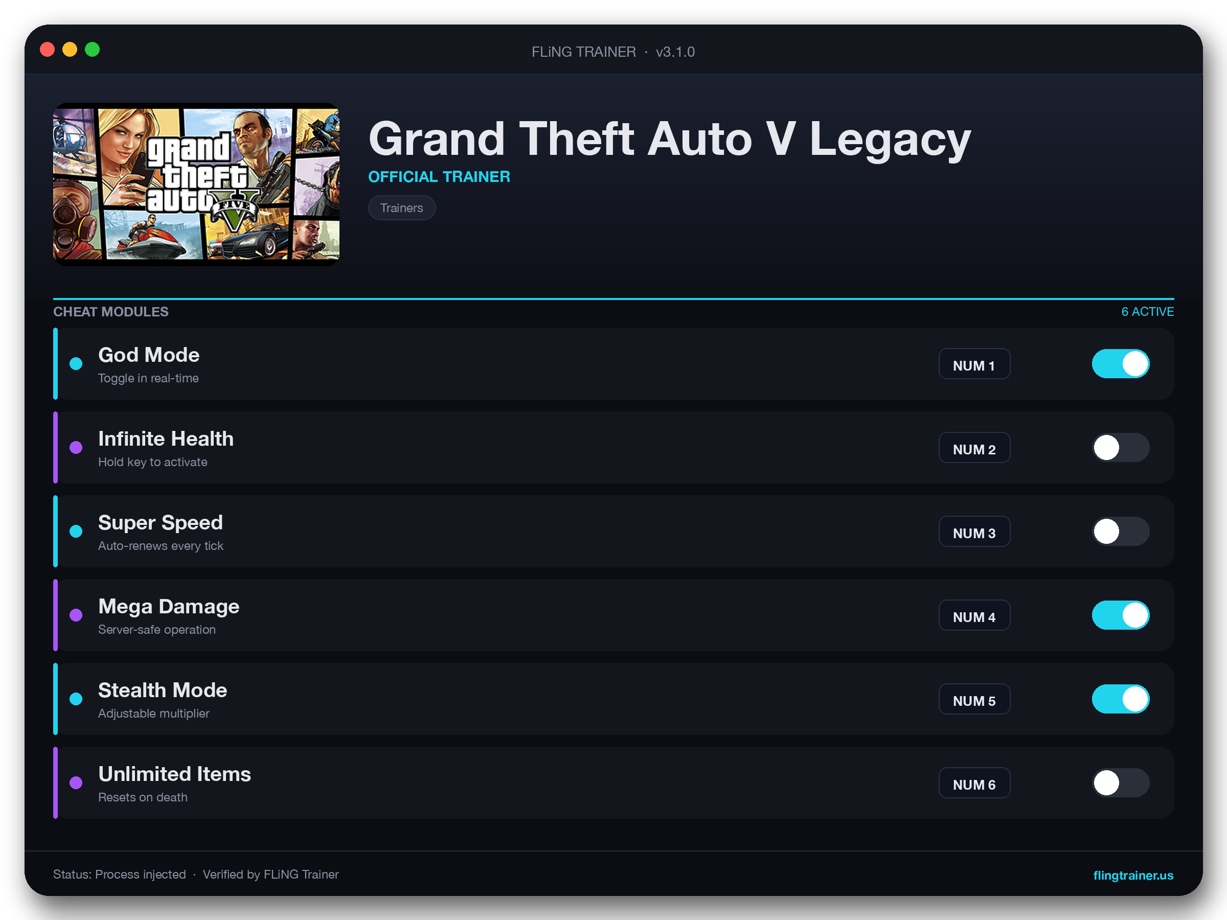 Grand Theft Auto V Legacy Trainer interface