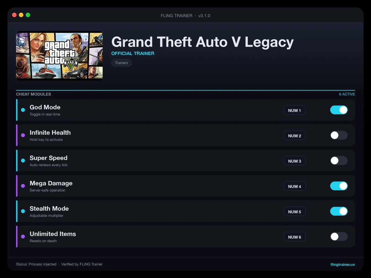 Grand Theft Auto V Legacy Trainer interface