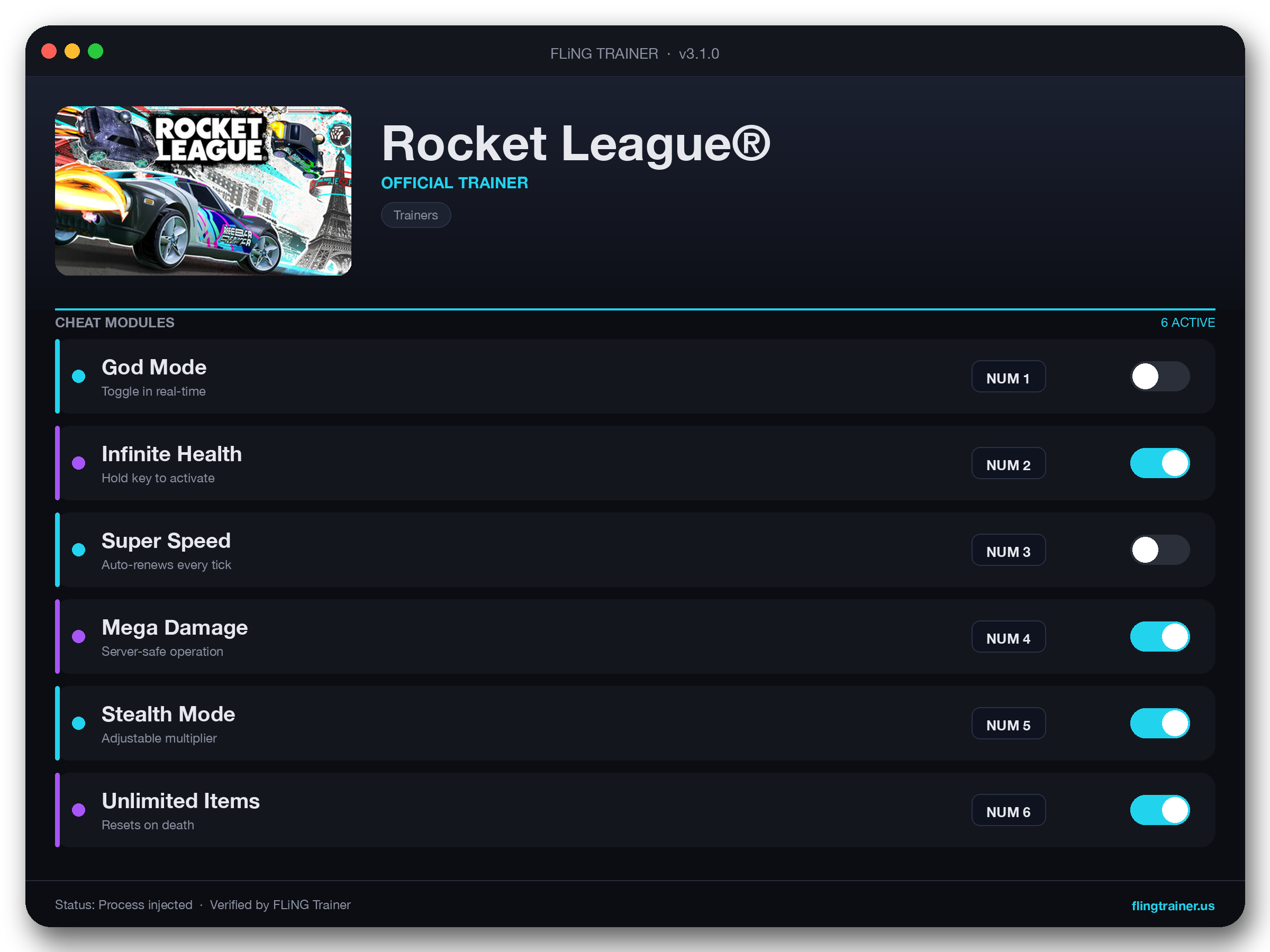 Rocket League® Trainer interface