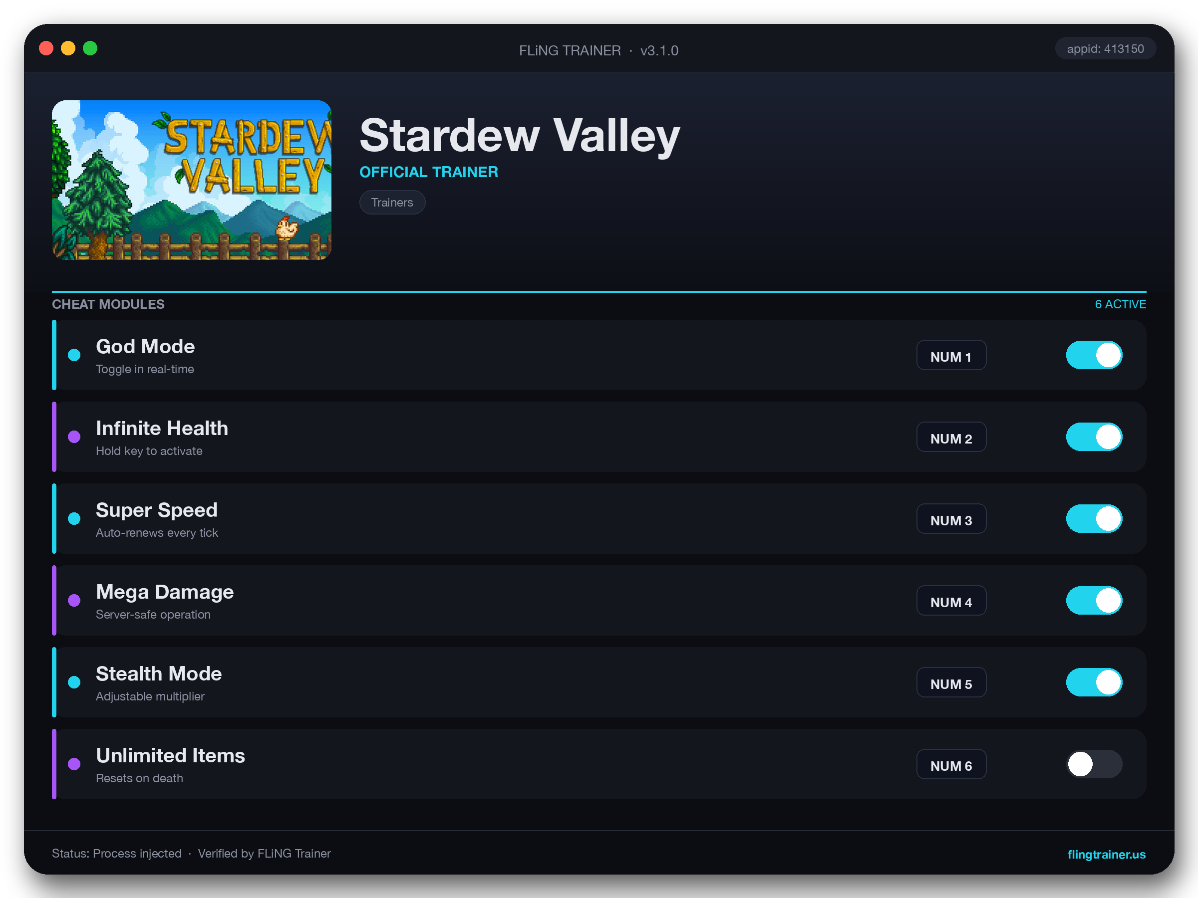 Stardew Valley Trainer interface