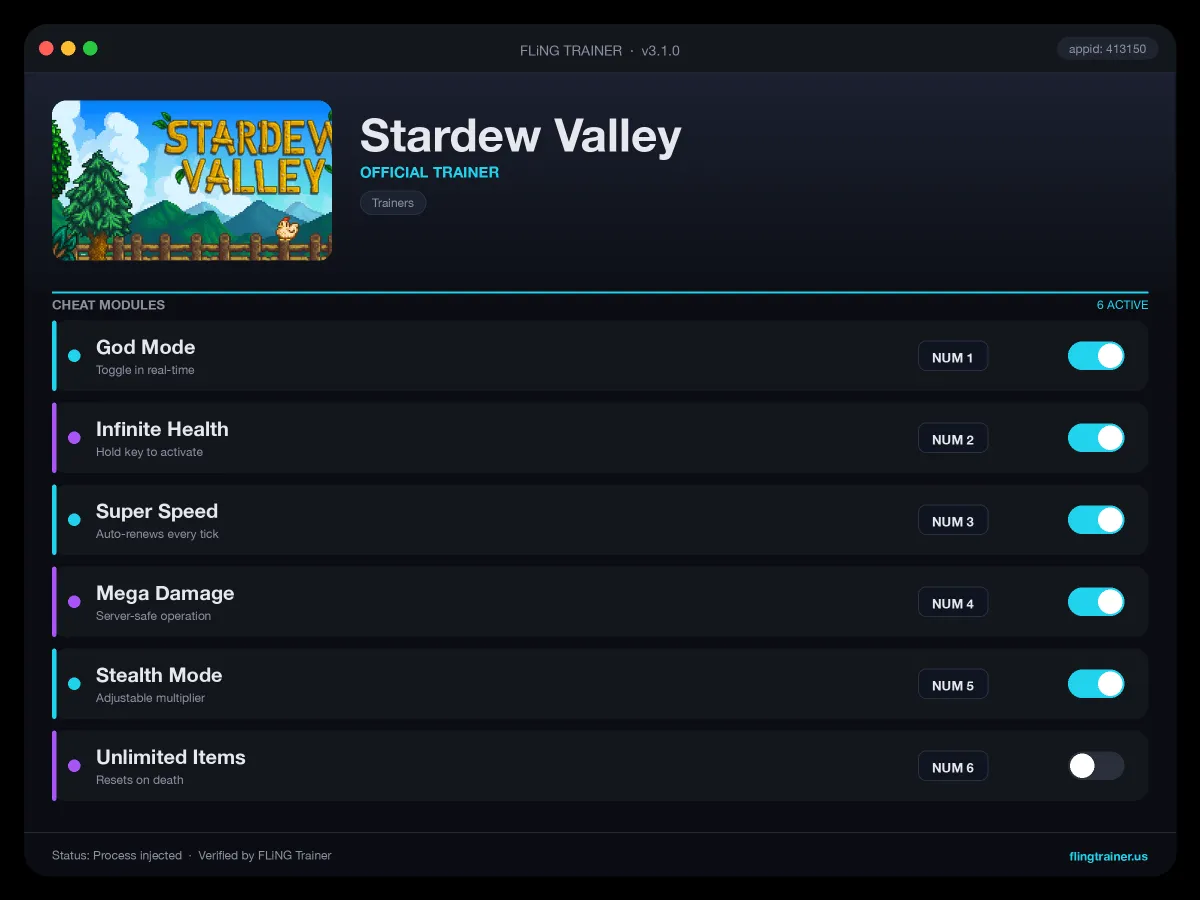 Stardew Valley Trainer interface