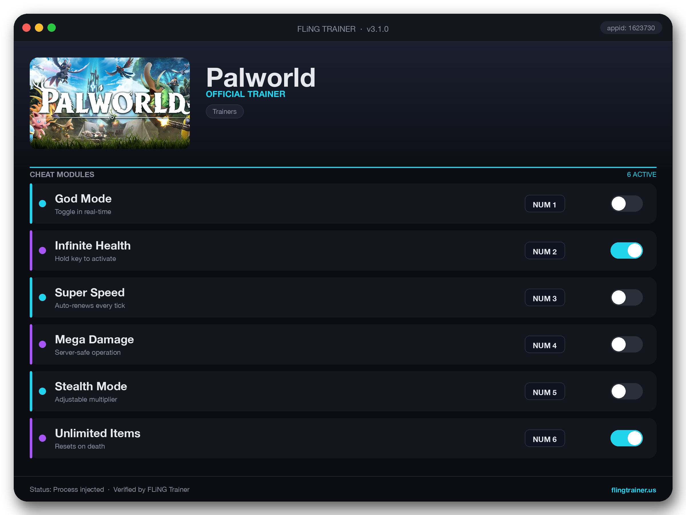 Palworld Trainer interface