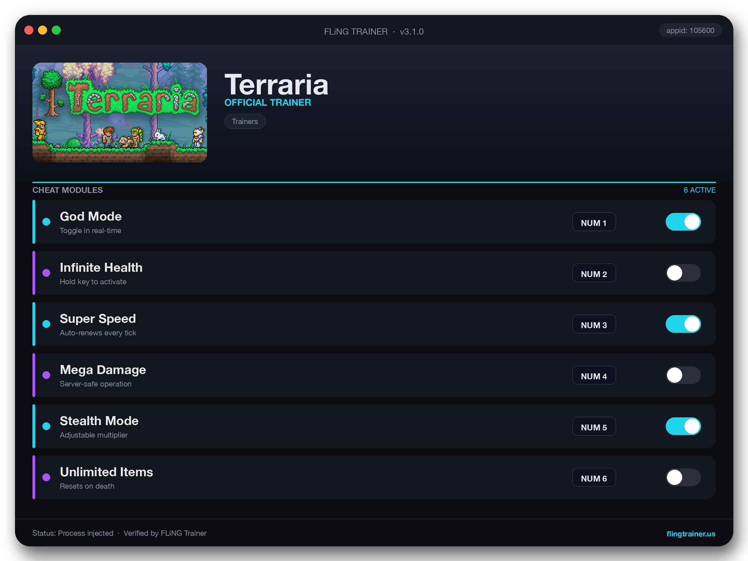 Terraria Trainer interface