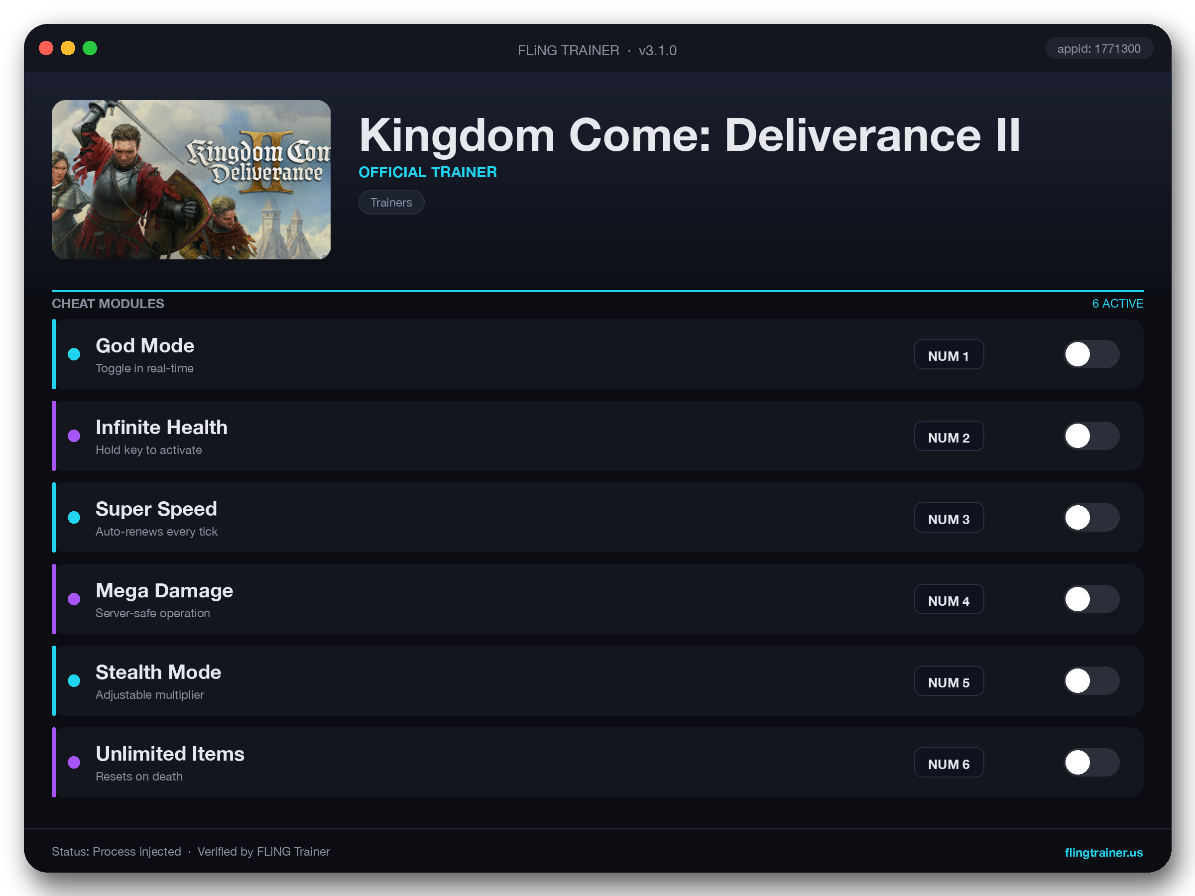 Kingdom Come: Deliverance II Trainer interface
