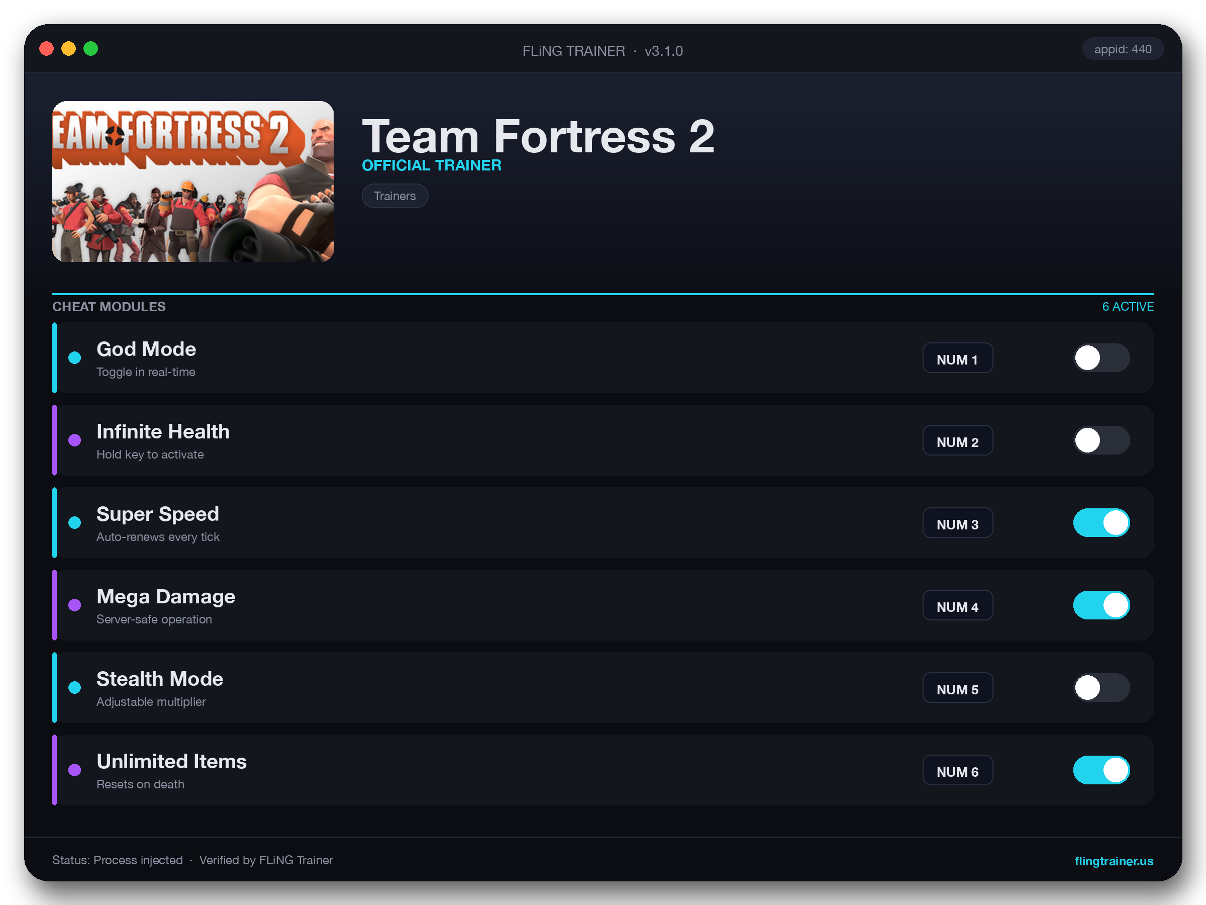 Team Fortress 2 Trainer interface