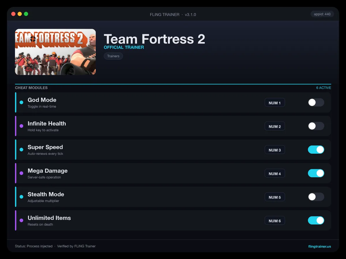 Team Fortress 2 Trainer interface