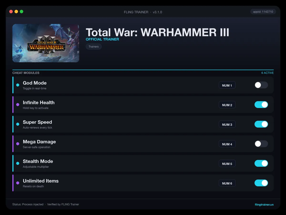 Total War: WARHAMMER III Trainer interface