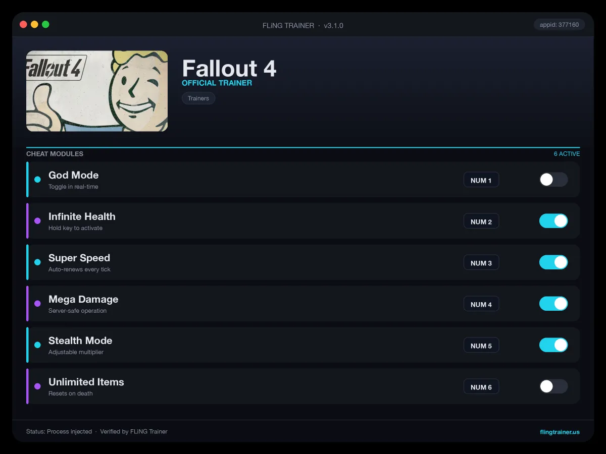 Fallout 4 Trainer interface