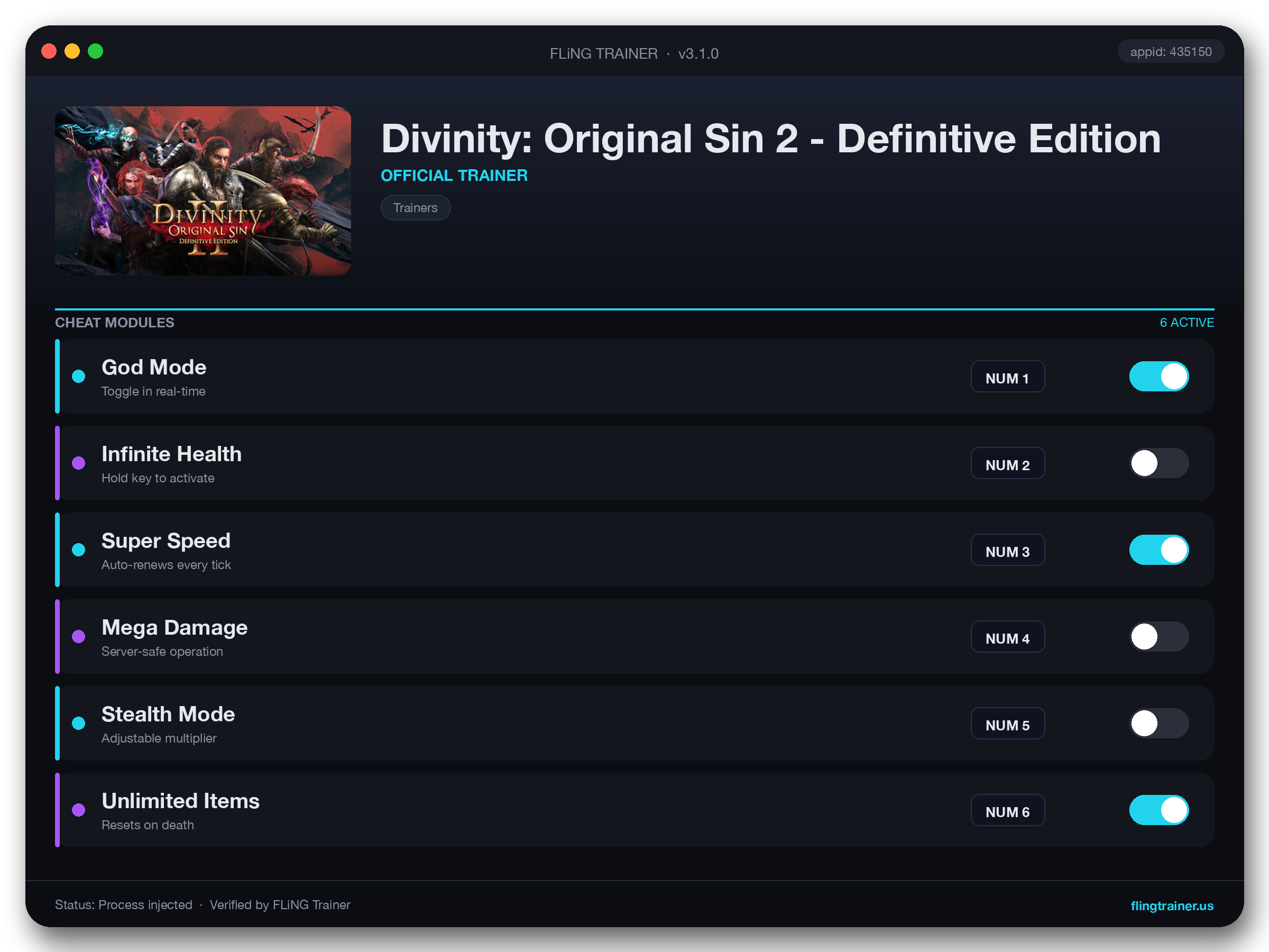 Divinity: Original Sin 2 - Definitive Edition Trainer interface