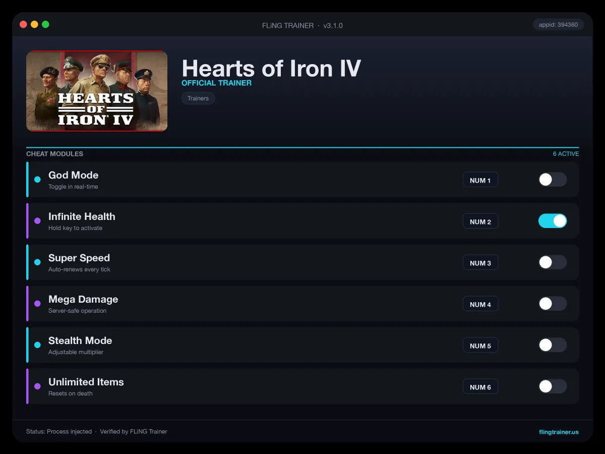 Hearts of Iron IV Trainer interface