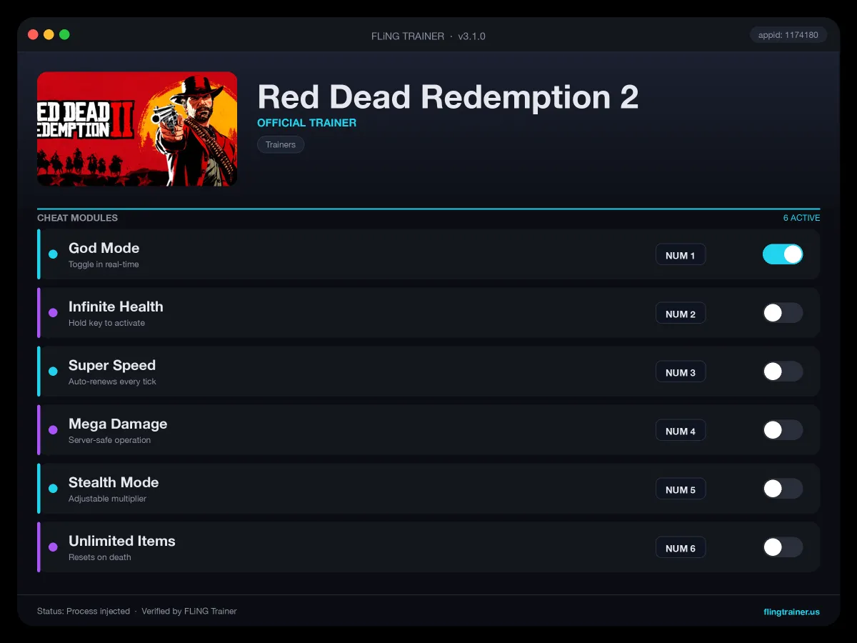 Red Dead Redemption 2 Trainer interface